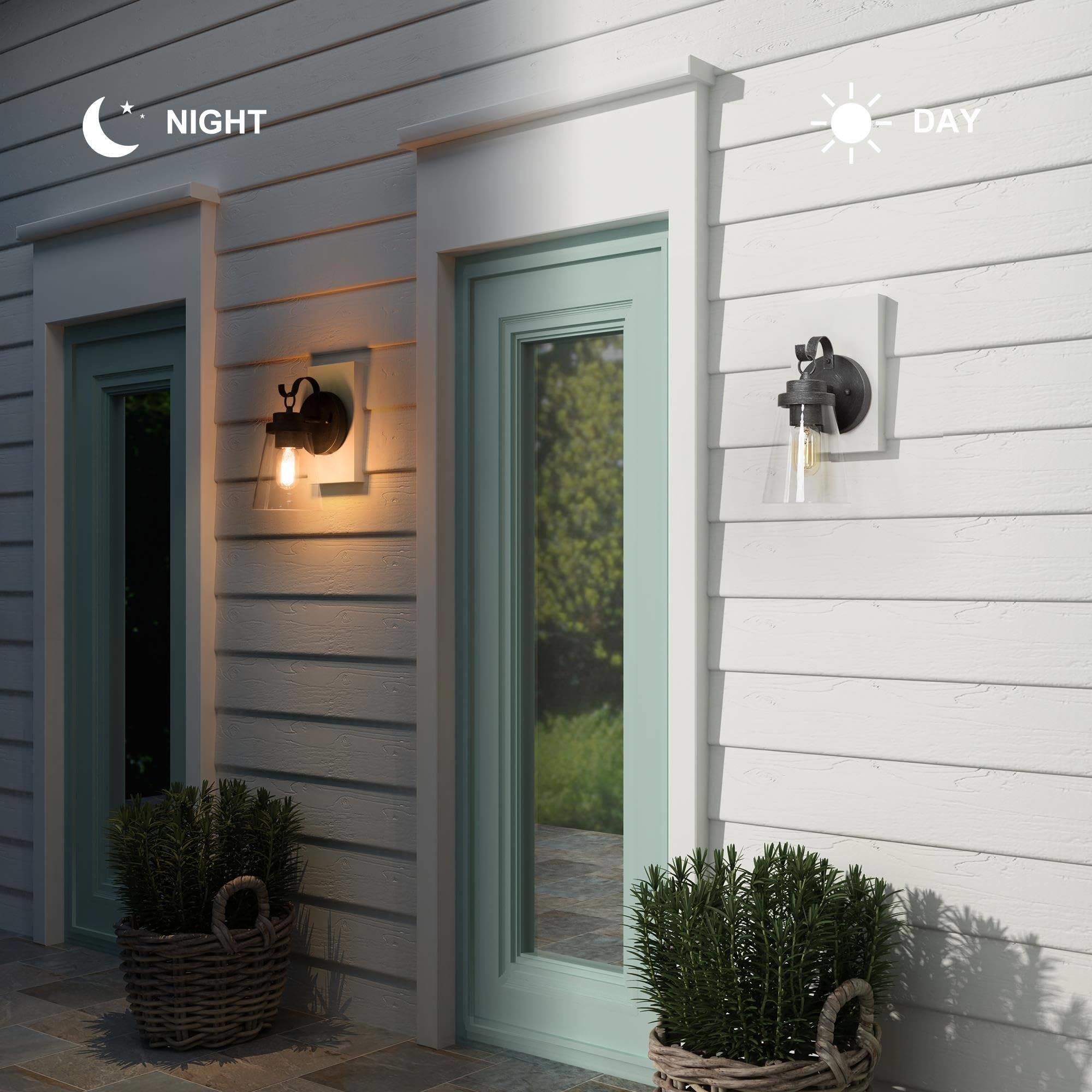 Gepow Outdoor Wall Lights 2 Pack, Brushed Silver Farmhouse Sconces For Porch & Patio