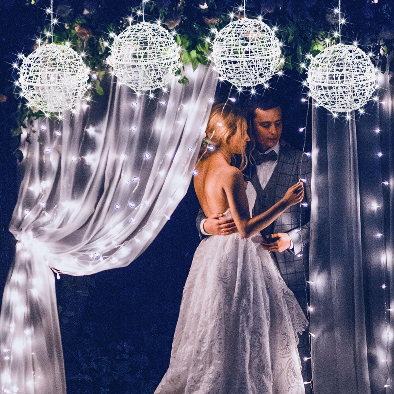 Outdoor Balls Lights Hanging Tree Garden Lights - 4 Pack 15.7&quot; Sphere Lights With Plug In Globe Lights Trees Garden Lights For Party Wedding Yard Garden Porch Patio Decoration(Cool White)