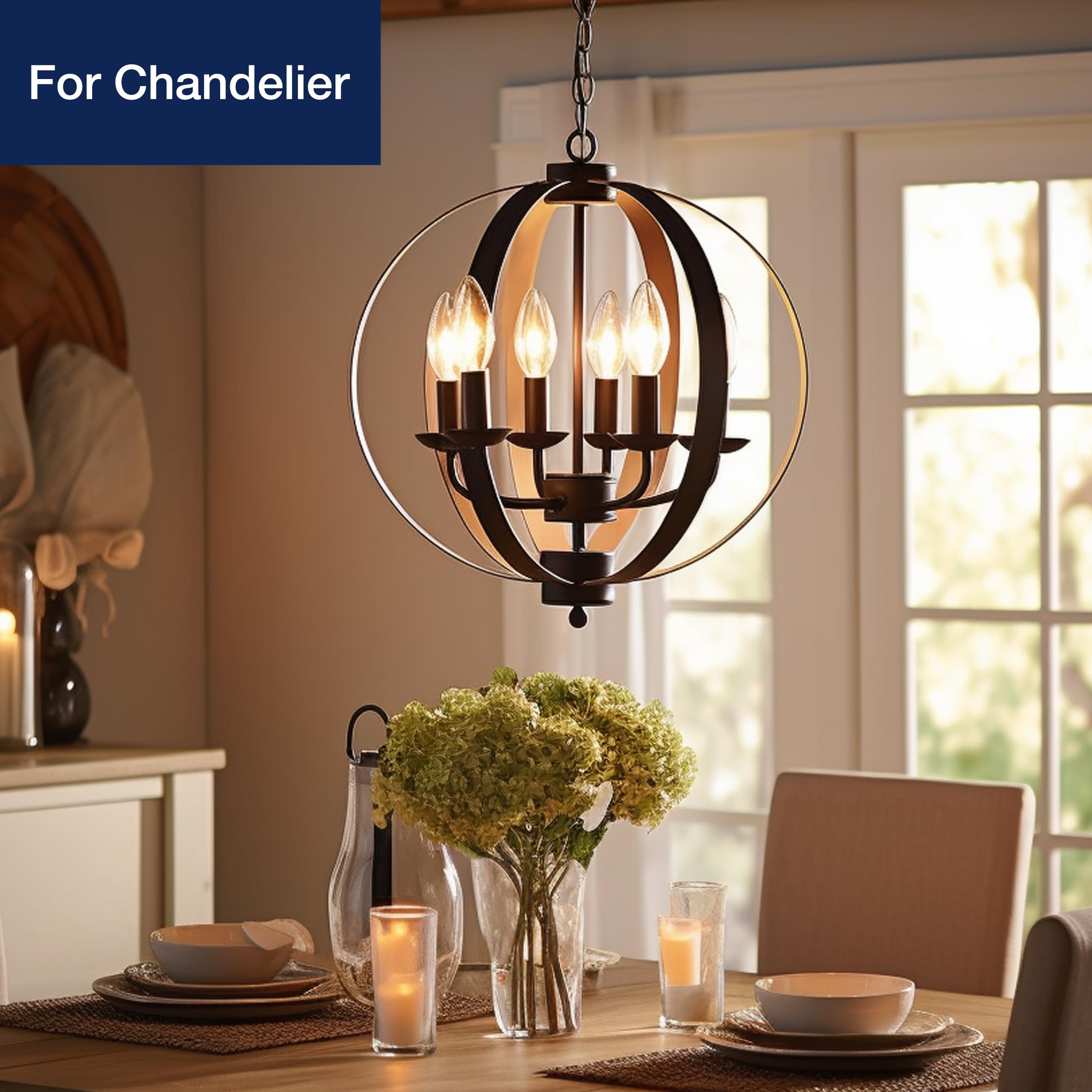 Flsnt Dimmable Candelabra Light Bulbs 60W Equivalent E26 Base, B11 Led Chandelier Candle, 2700K Soft White, 6 Pack