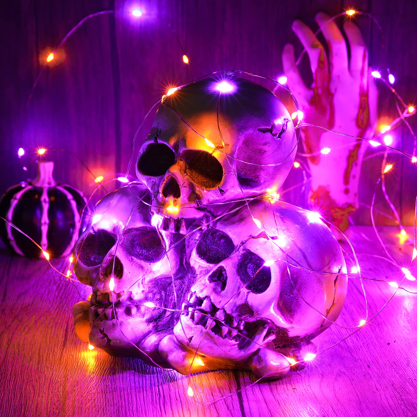 Joomer Halloween Lights, 50 LED Twinkle Fairy Lights, 16.4Ft, Battery Operated, Orange/Purple, 2 Modes