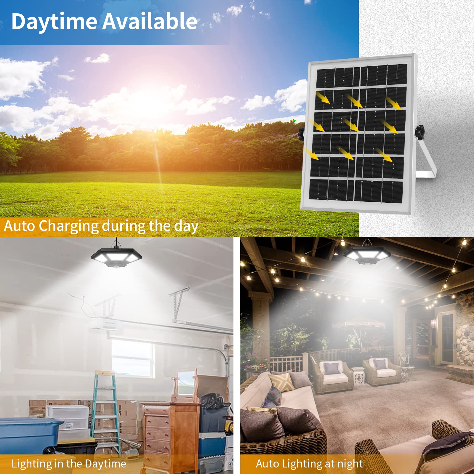 Aqonsie Solar Shed Light Indoor Outdoor, 180Led Dual Head Solar Powered Pendant Daytime Work Lights With 5 Lighting Modes & 3 Ti