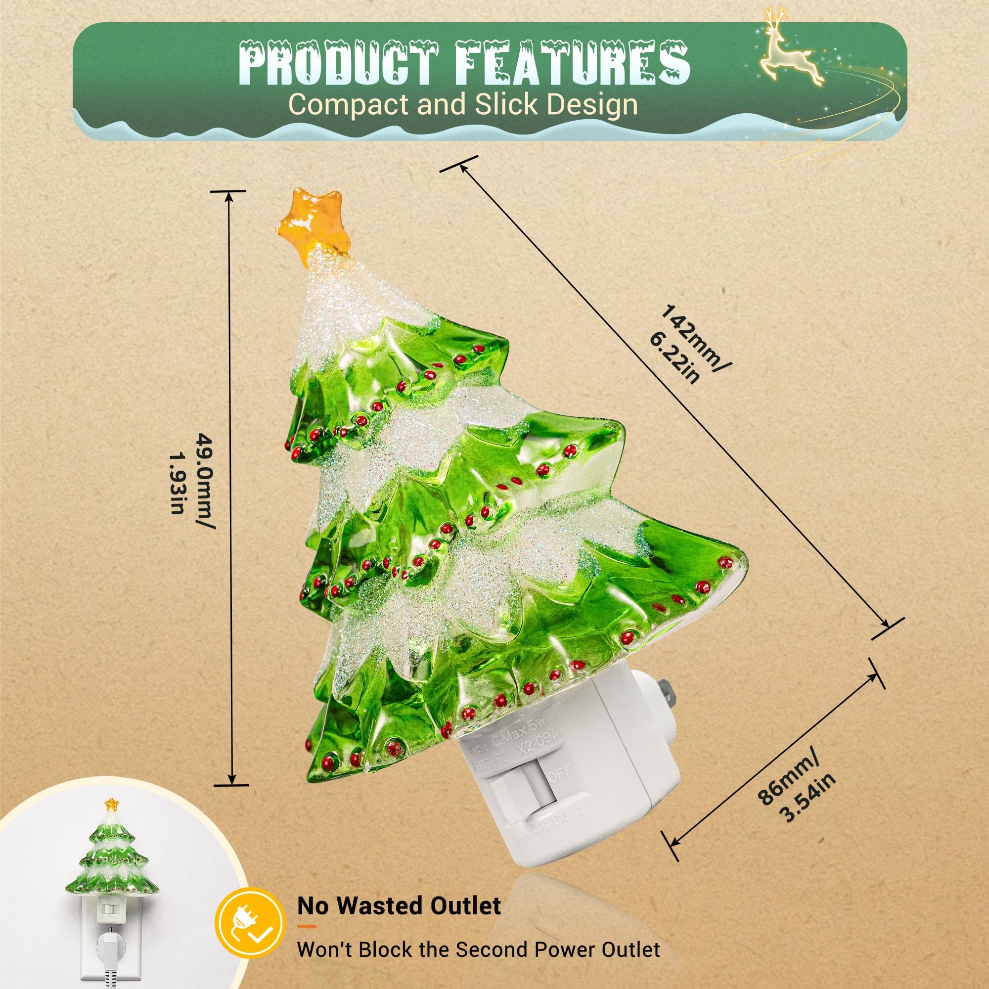 Jandcase Christmas Tree Night Light  2 Pack 3000K Night Lights Plug Into Wall Cute & Funny Christmas Night Light For Kids Plug In Vintage Decor Nightlight With 360?Rotatable For Home Party Decor