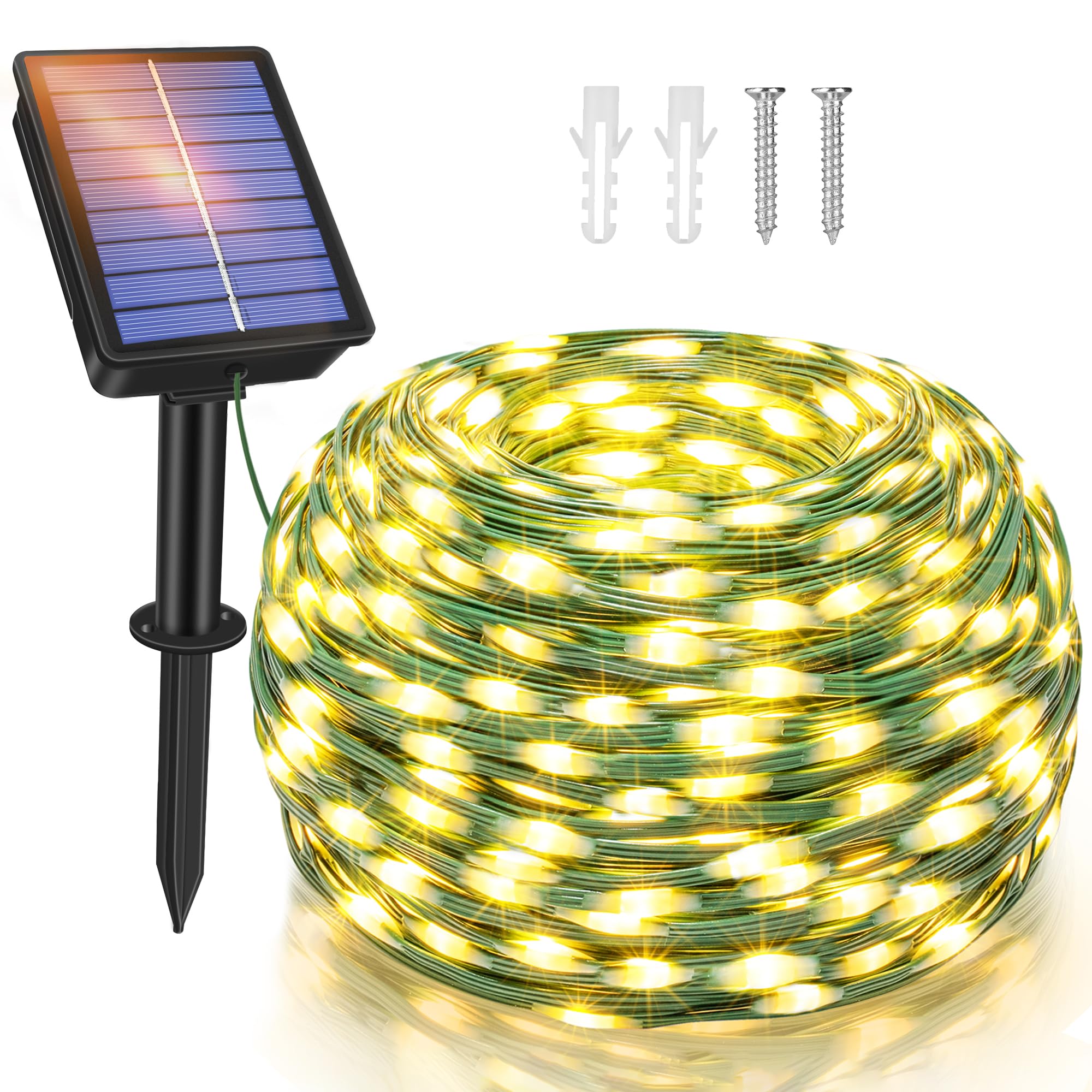 Ollny Solar Fairy Lights, 120LED, 40FT, IP67 Waterproof, Warm White, Model PSM120W