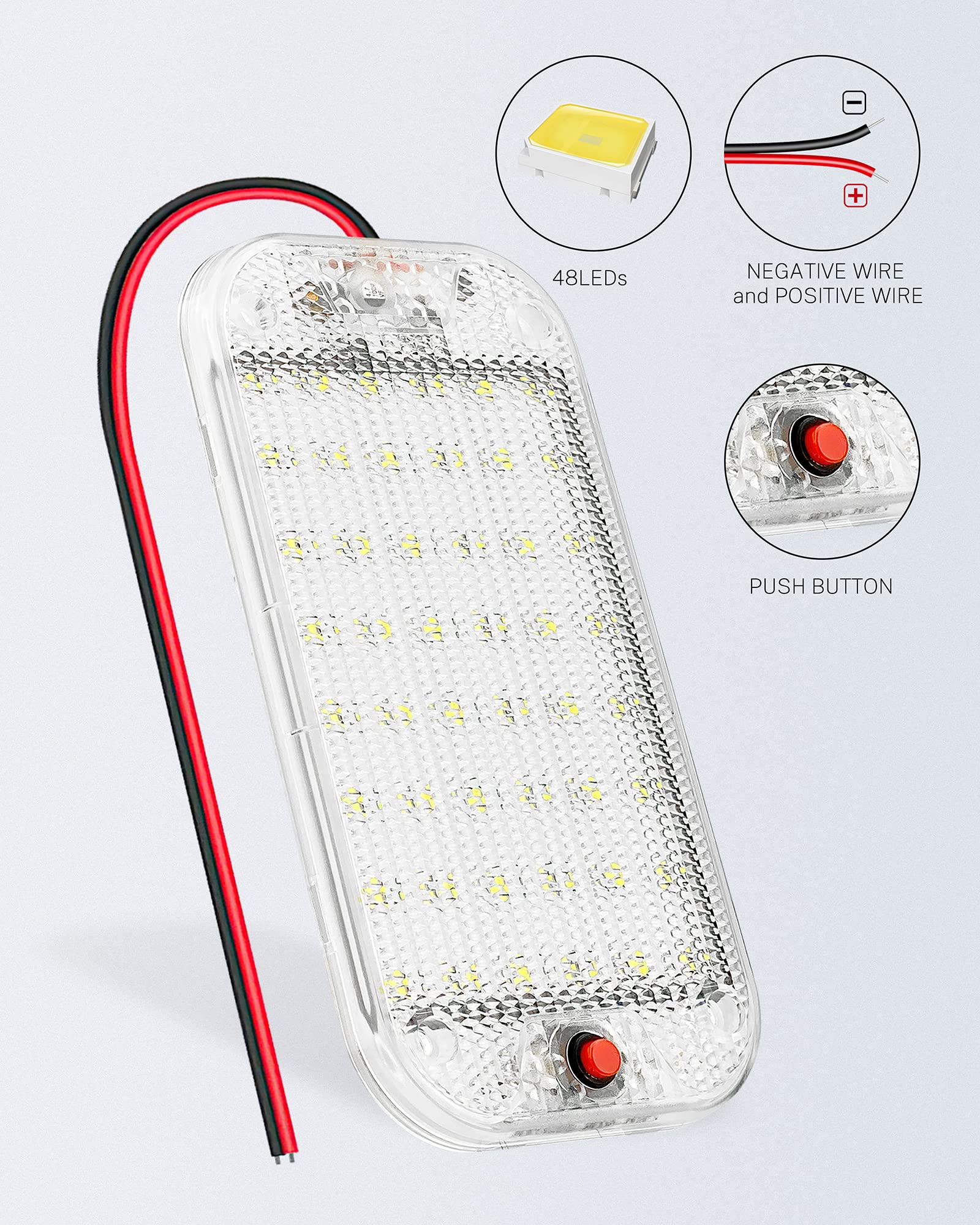 Mertturm Dome Light For Rv Interior, 48Led 800Lm Ultra Bright 12 Volt Led White Lights, Rv Ceiling Light With Switch Control, Id