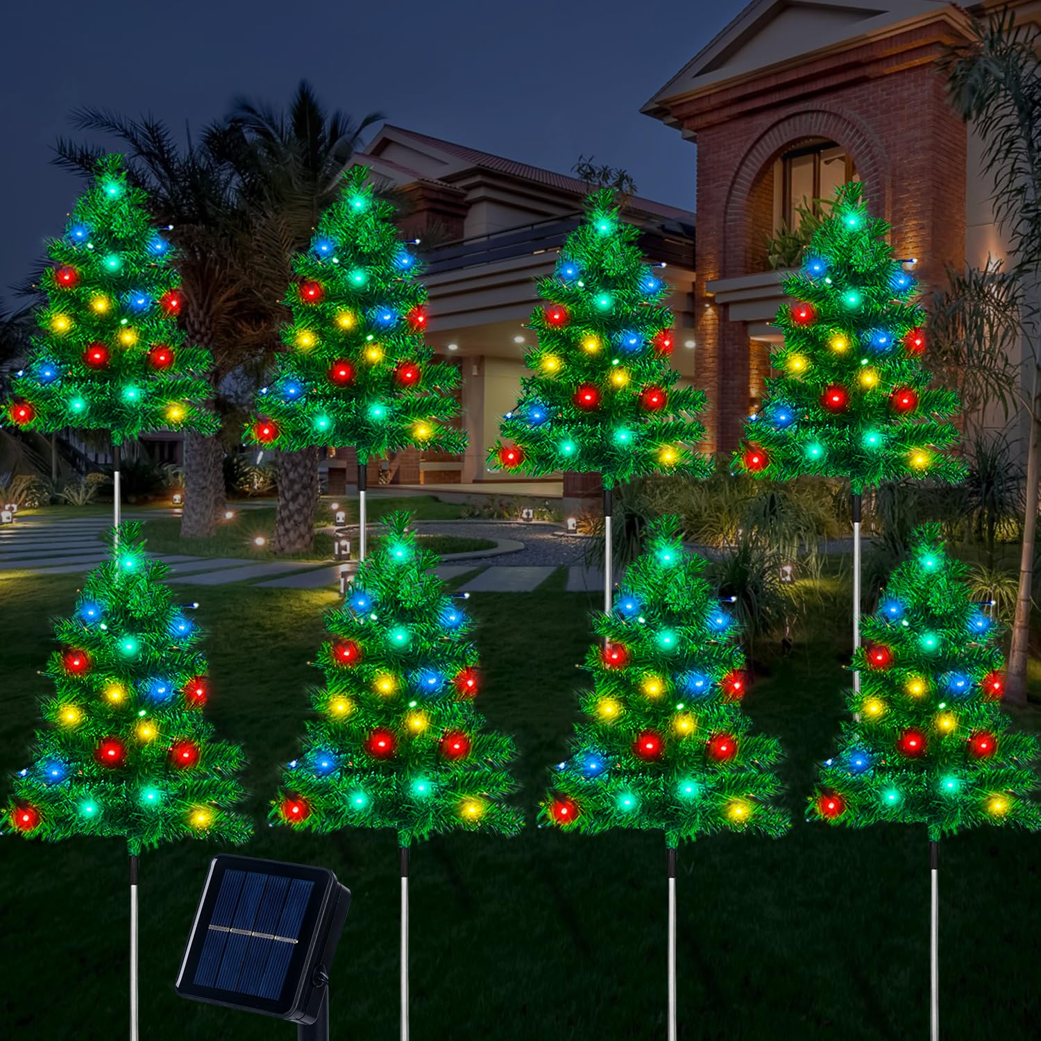 8-Pack Outdoor Christmas Decorations Solar Tree With 160 C6 Multi-Color 8 Lighting Modes Waterproof Lights For Outside Garden Ya