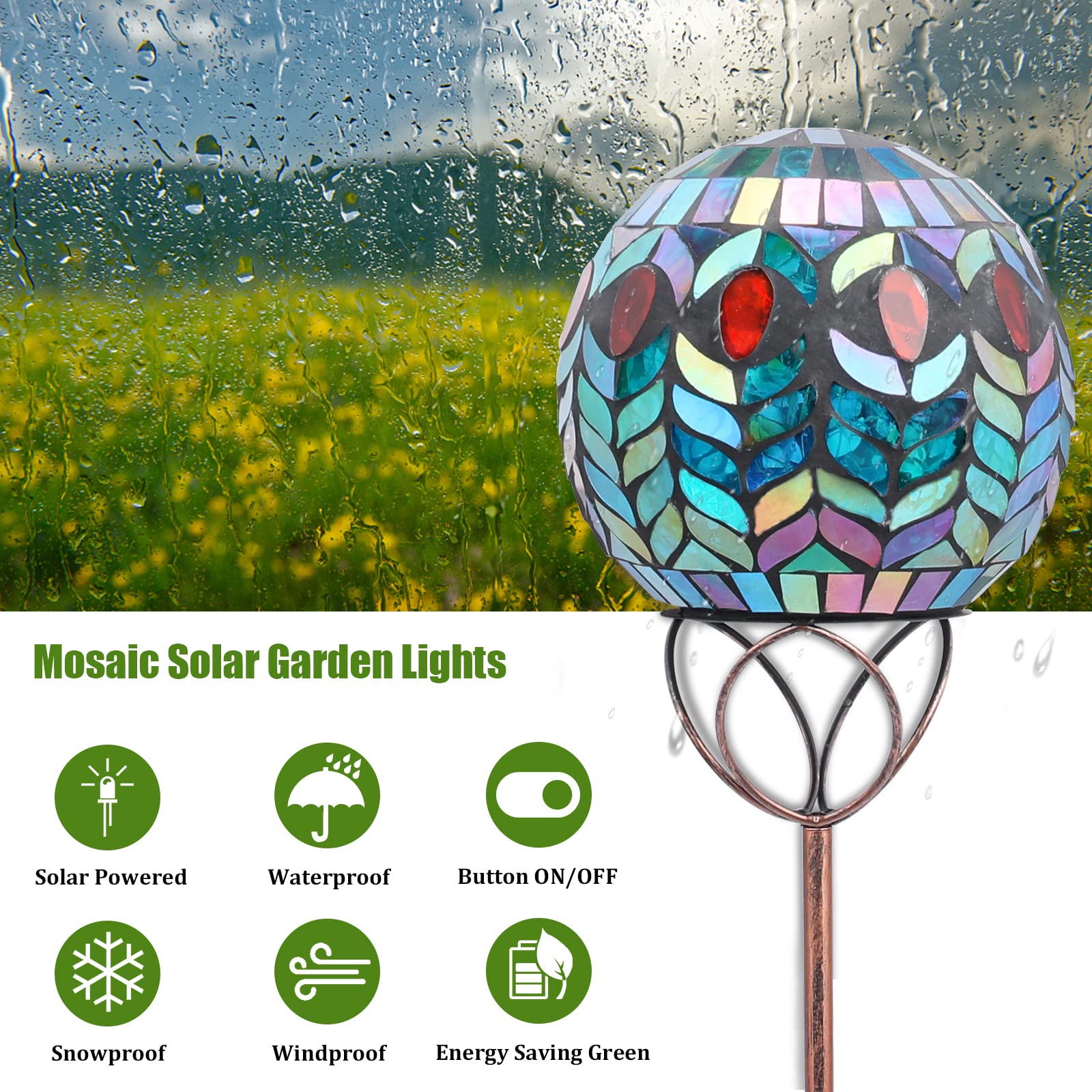Vcuteka Colorful Glass Solar Garden Lights - Waterproof Led Pathway Stake Light For Outdoor Decor