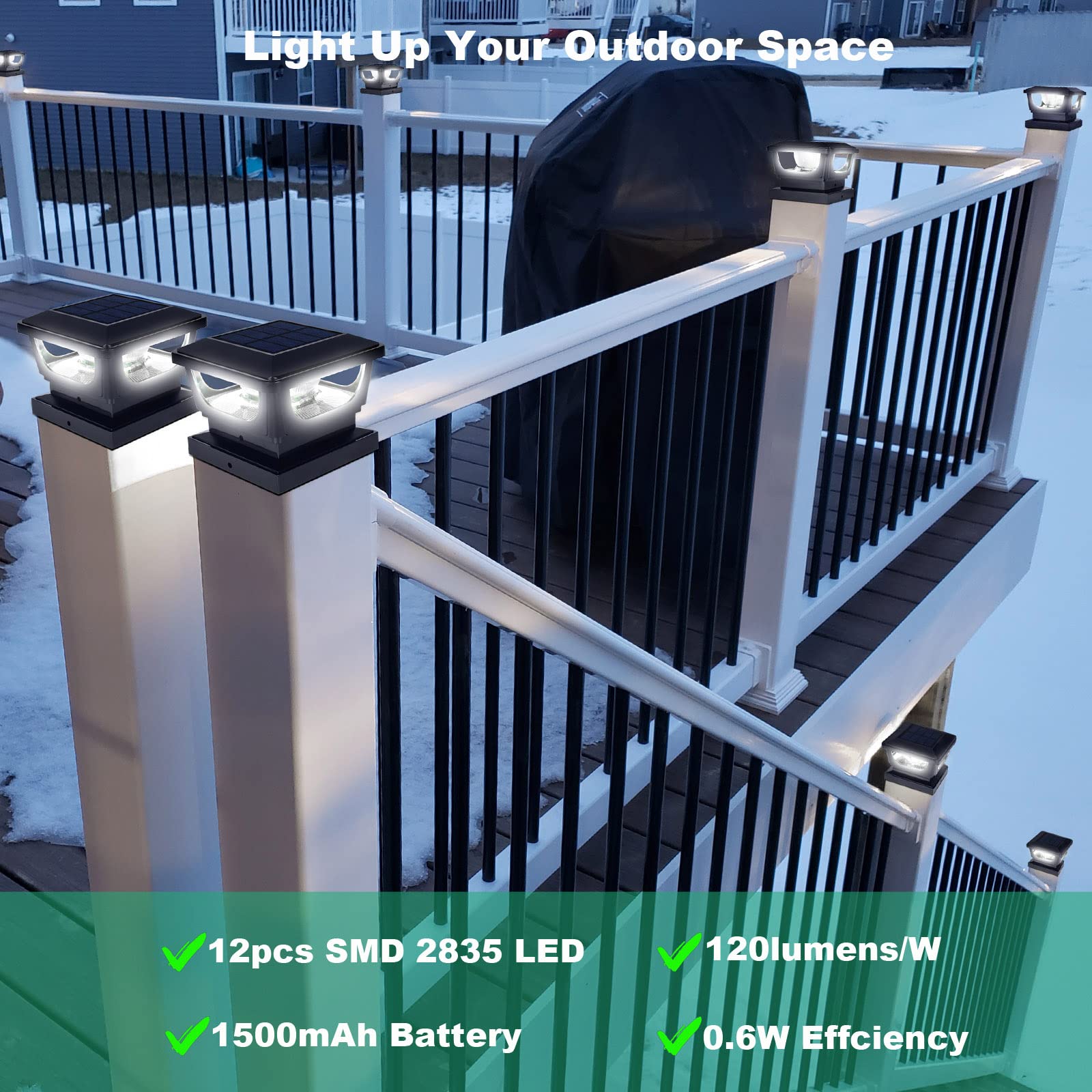 Sumaote Solar Post Lights, IP65 Waterproof Black, 6 Pack for 4x4 & 3x3 PVC/Vinyl Fence, Outdoor Deck Lighting