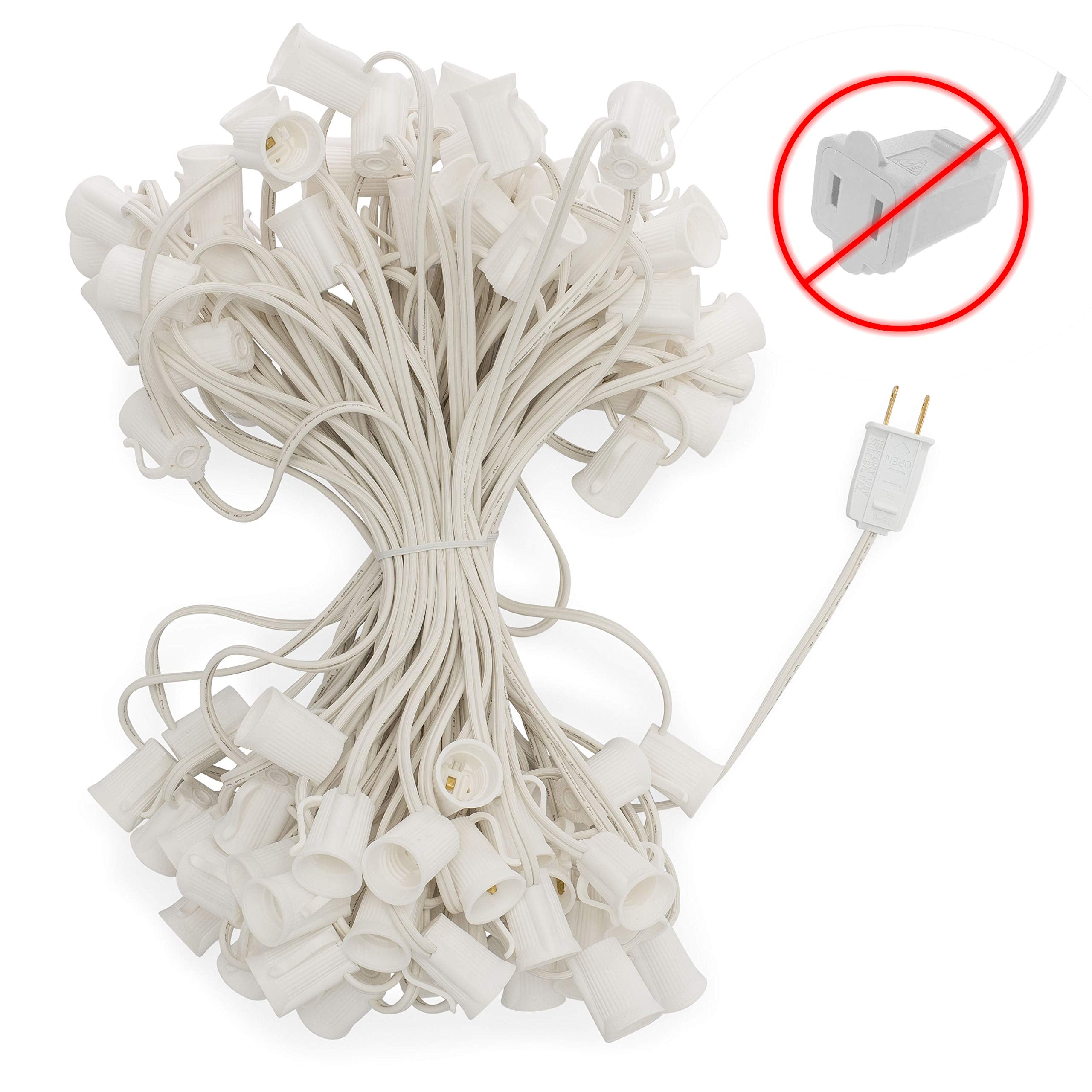 Hlo Lighting C9 Light Strings | 100 White Cord With 12 Socket Spacing  E17 Light Stringer For C9 Christmas Lights