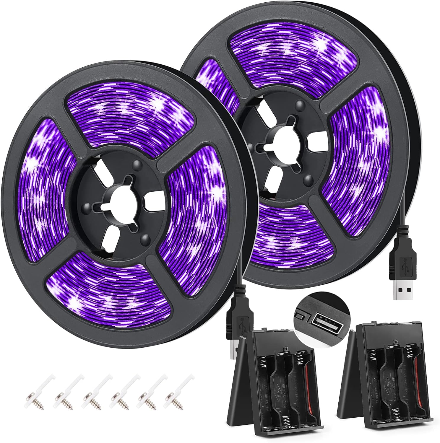 YGS-Tech UV Black Light LED Strip - 16.4FT, 3528, USB, Non-Waterproof, 2 Pack, Black Lights Strip