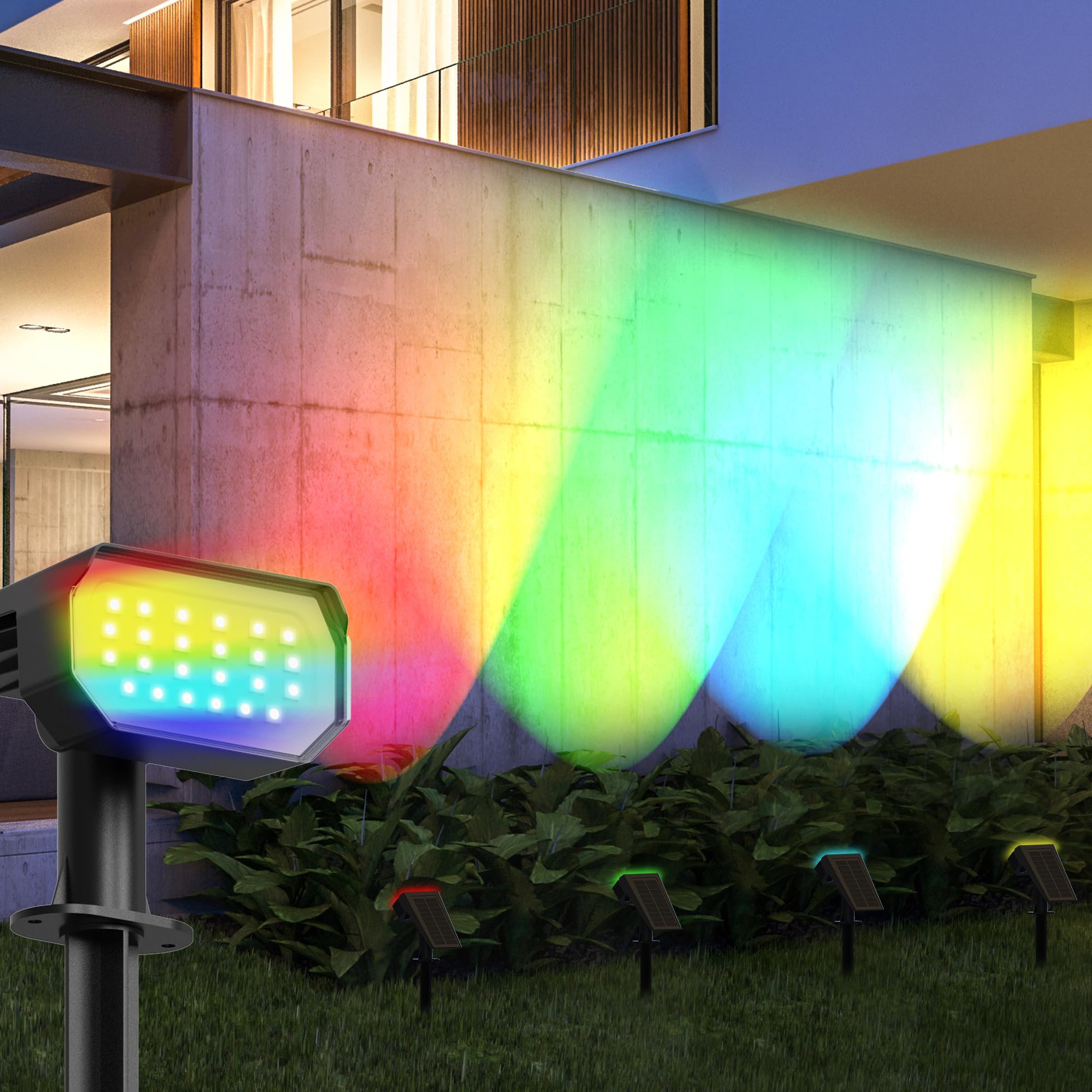 Ensenior Solar Spotlights Outdoor Waterproof, RGB 7+1 Color Changing Mode Outdoor Landscape Lighting, Automatic ON/Off Solar Pow