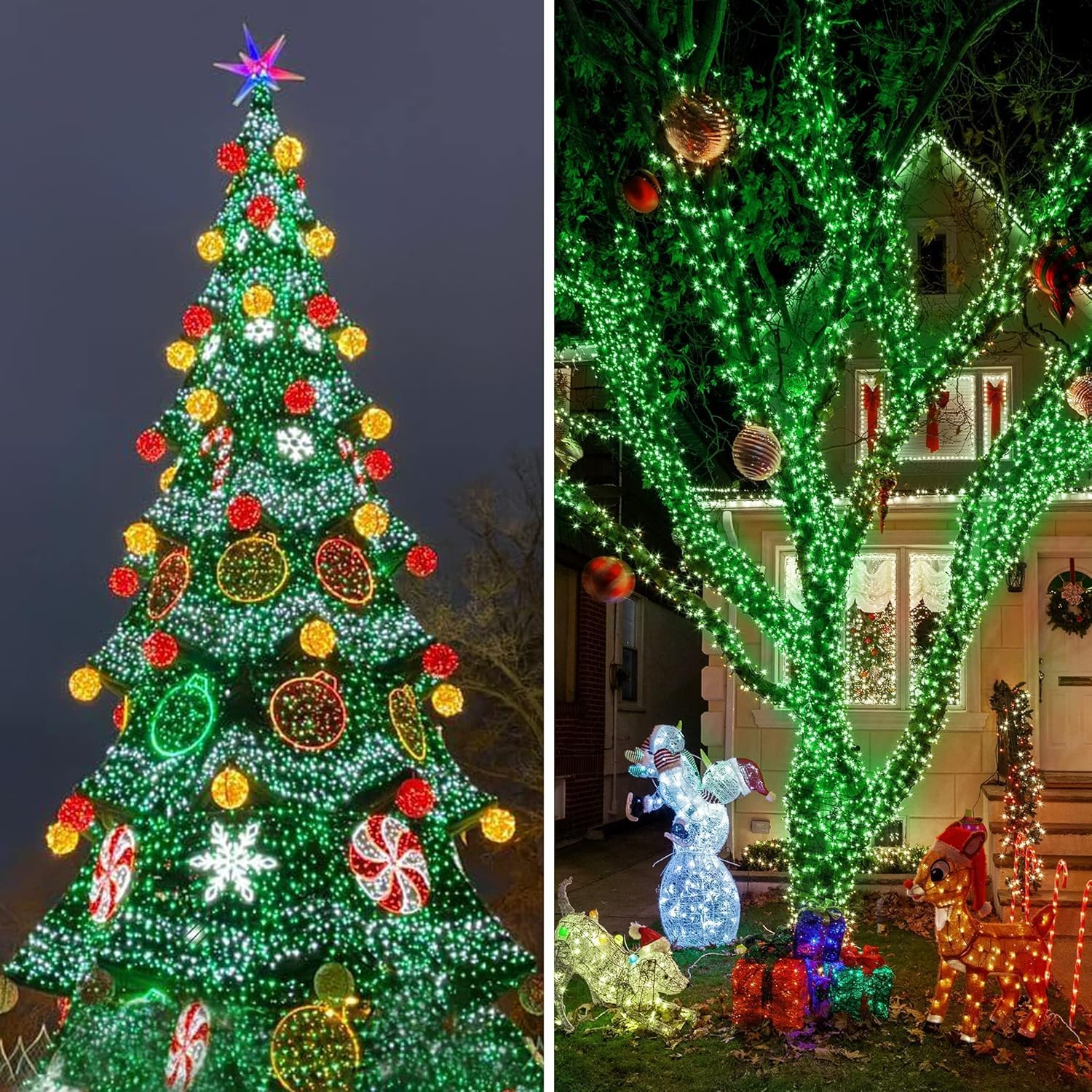 KNONEW 1000 LED Christmas String Lights, 403FT Green Wire, Waterproof, 8 Modes & Timer for Outdoor Holiday Decorations