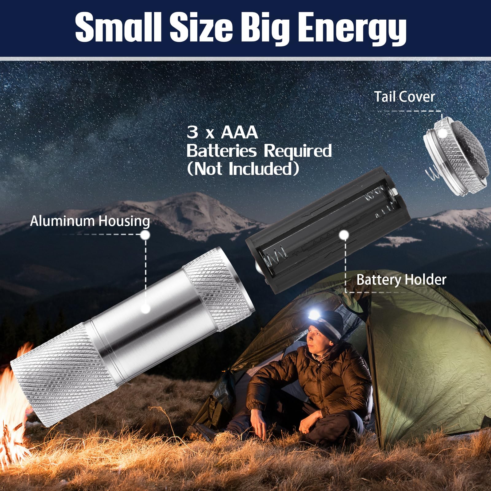 VIHOSE Mini Flashlights, 12 Pcs Bulk, Bright Aluminum Handheld LED, Small Size, Silver