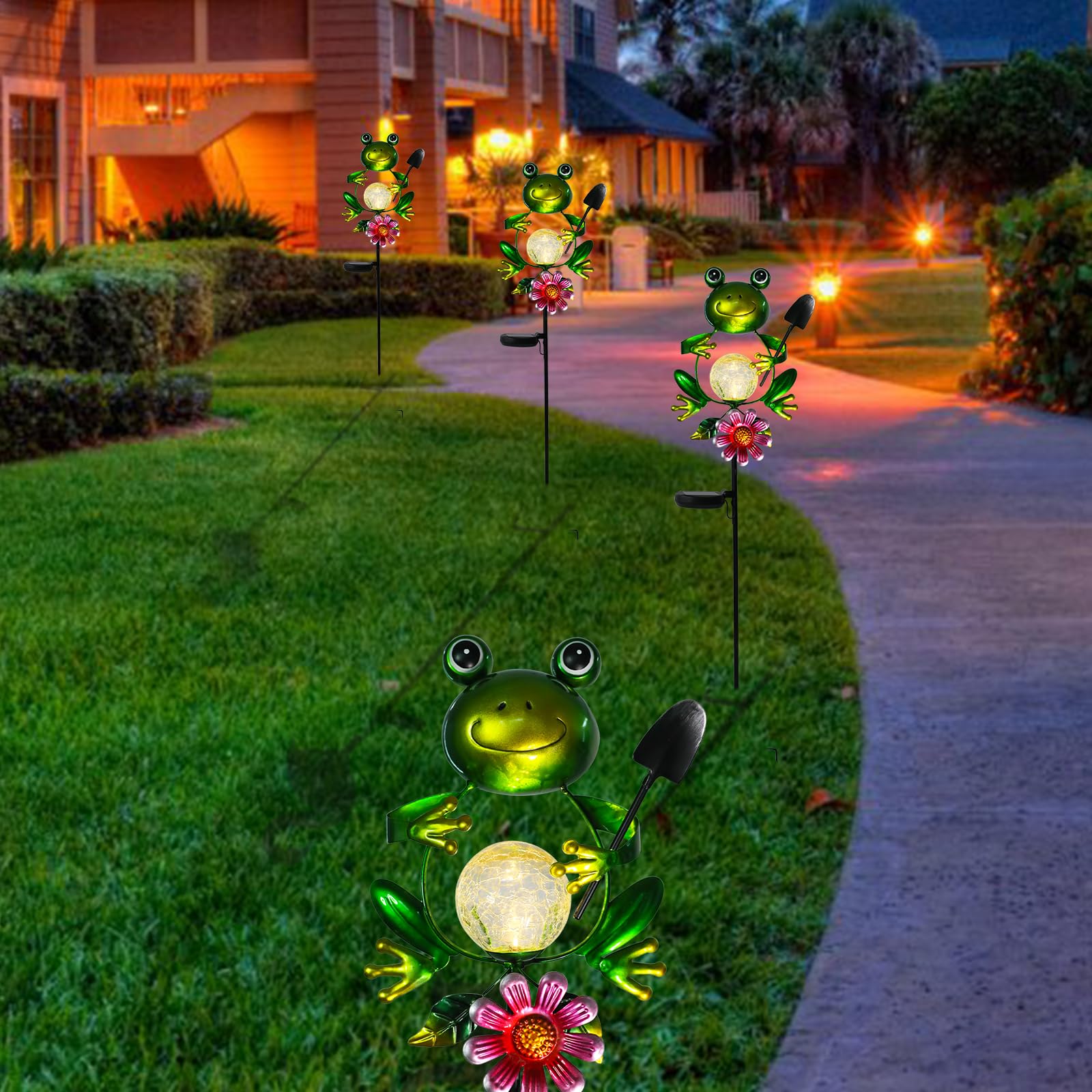 Bshine Frog Solar Light Outdoor Garden   ed Glass Metal Solar Garden Stakes For Pathway  Backyard Decoration  Yard Art  Lawn Ornaments  Frog Gifts For Women  Mom  Frog Lovers