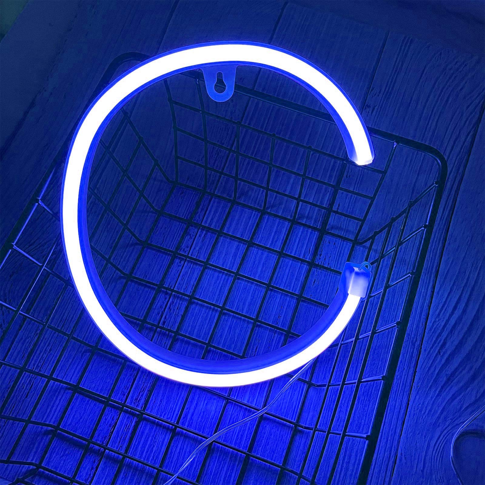 ENUOLI LED Blue Neon Letter Night Light, USB/Battery Operated, Model nNH.C-B, Decorative Wall Decor for Kids Room and Parties