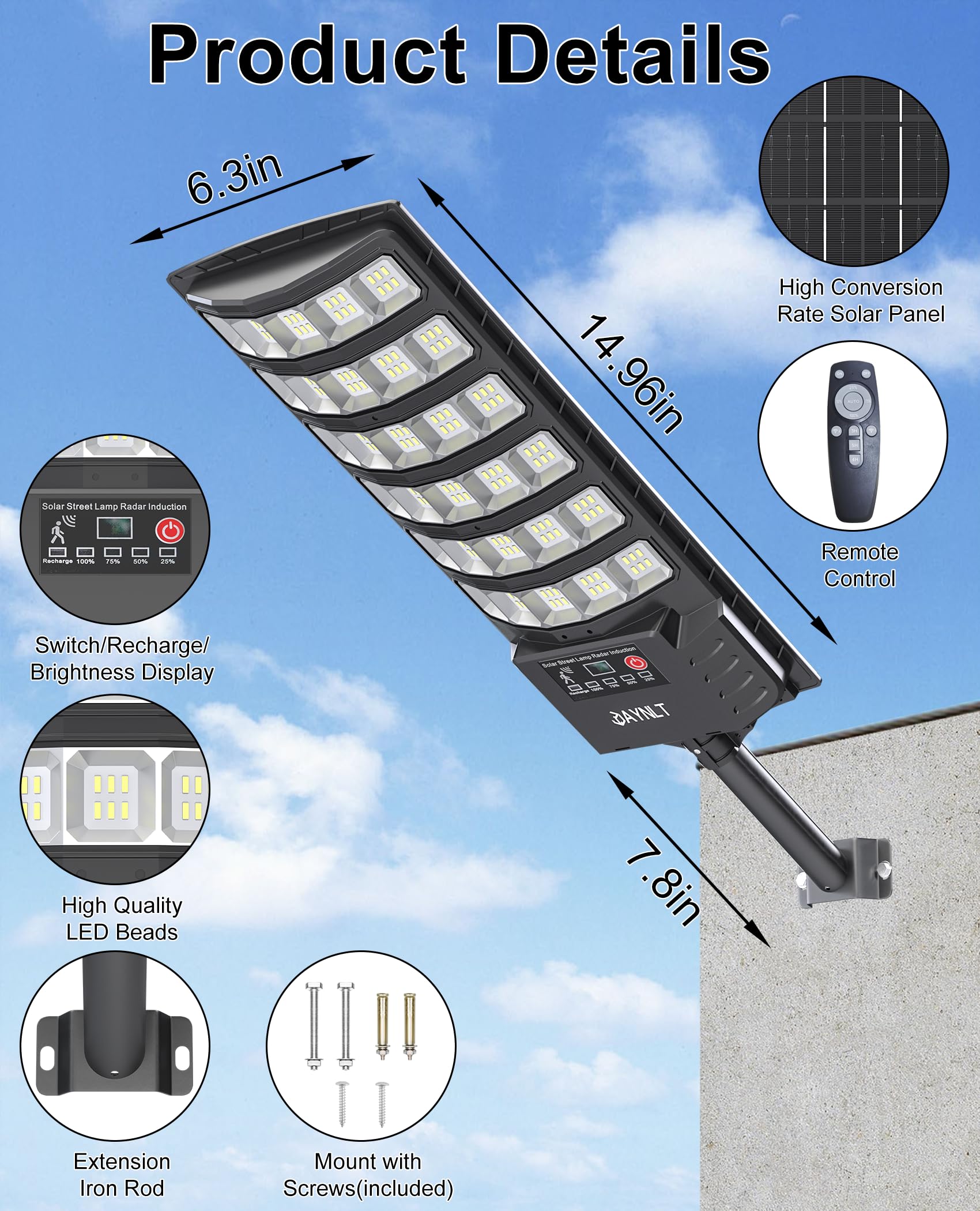 Jaynlt Solar Lights Outdoor  5 Lighting Modes Solar Flood Security Light With Motion Sensor & Dusk To Dawn&Remote  7000K Street Lamps For Yard  Entryway Garage - 4Pack