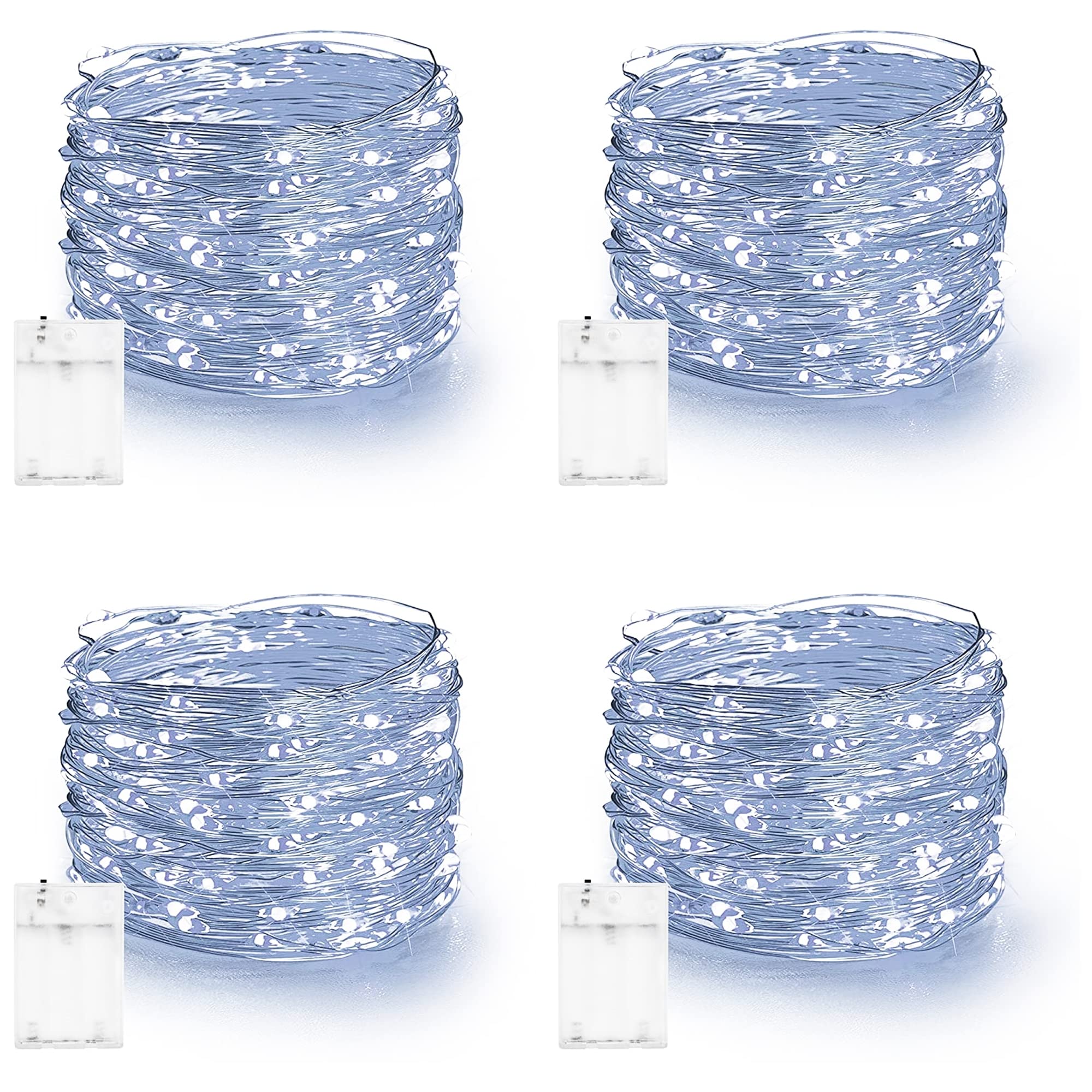 Dazzle Bright Fairy Lights Battery Operated, 4 Pack 20 FT 60 LED Silver Wire Waterproof Battery Operated String Lights, Christmas Decorations for Indoor Outdoor Bedroom Yard Decor, White