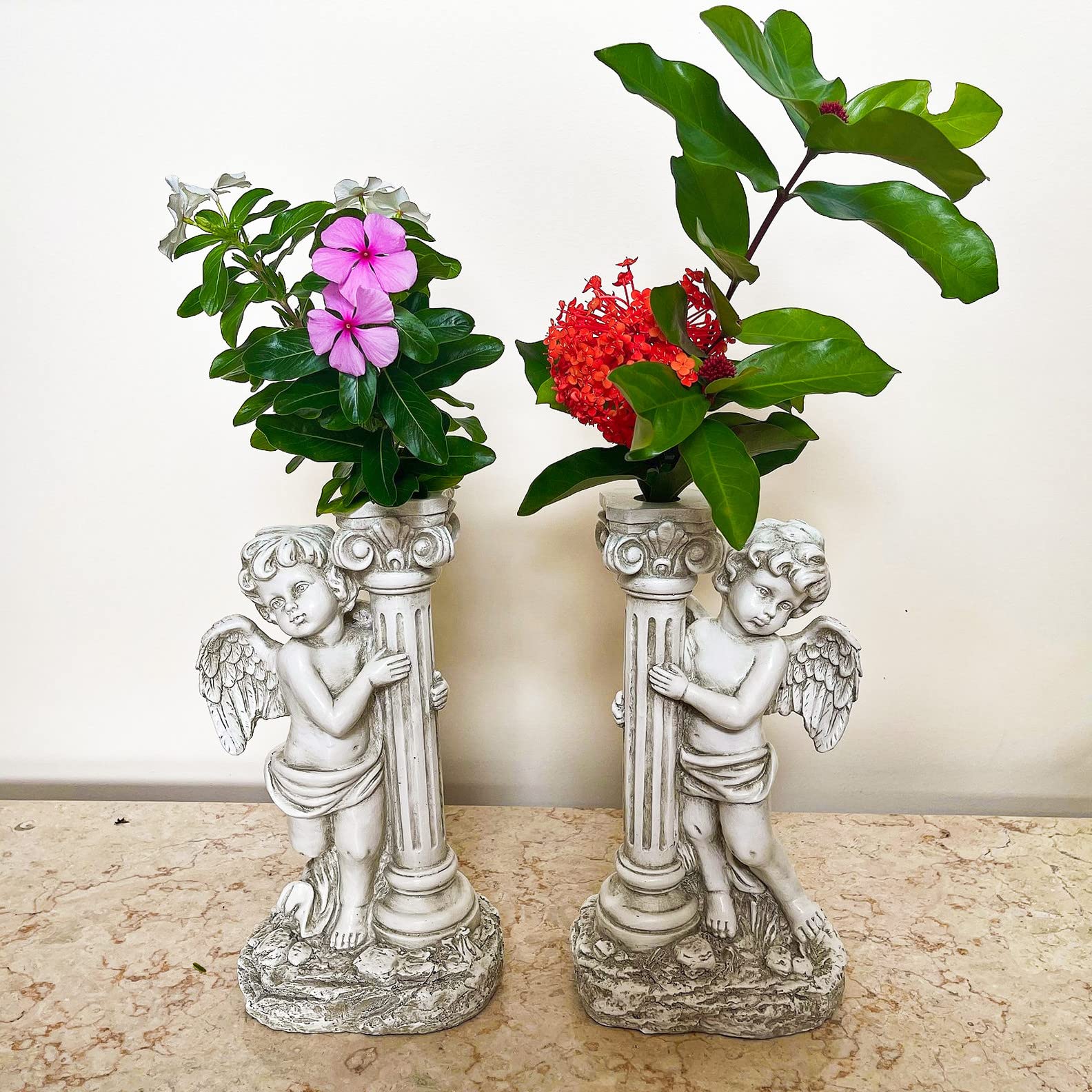 Aloak Angel Statue With Solar Lights (Right) 19.7 Inch, Outdoor Solar Angel Garden Statue With Roma Pillar For Garden Lawn Deocr, Christian Religious Gift