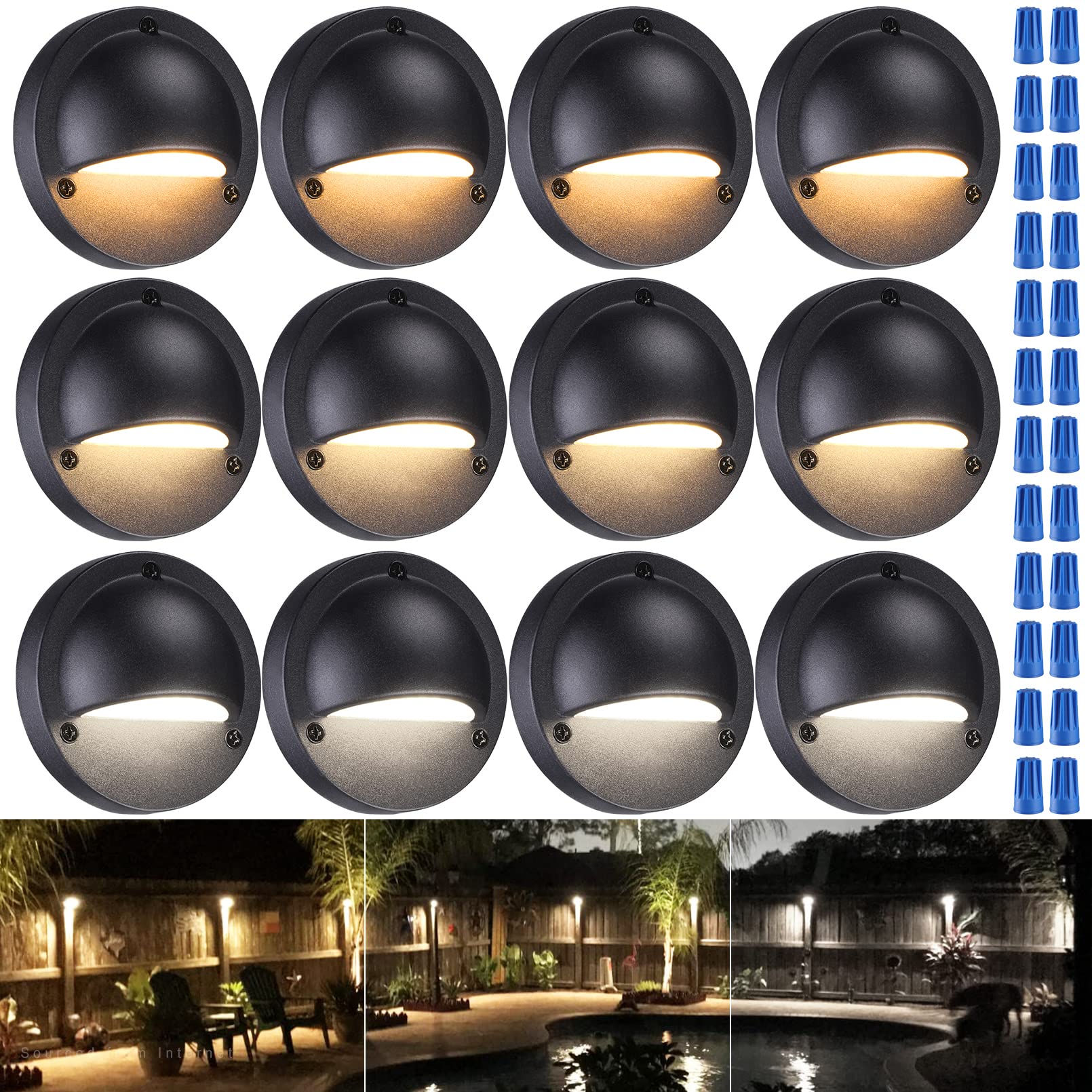 LEONLITE 12-Pack LED Low Voltage Deck Lights, 180LM, 3CCT, 12-36V, Die-cast Aluminum, Frosted Glass, Black, Model 