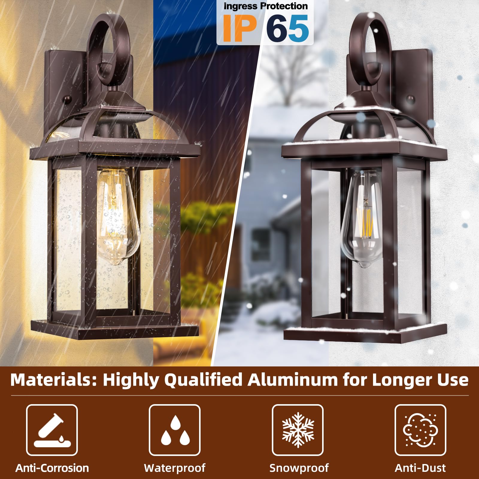 Roravilila Oil-Rubbed Bronze Outdoor Wall Lanterns, 2-Pack Ip65 Waterproof Sconces