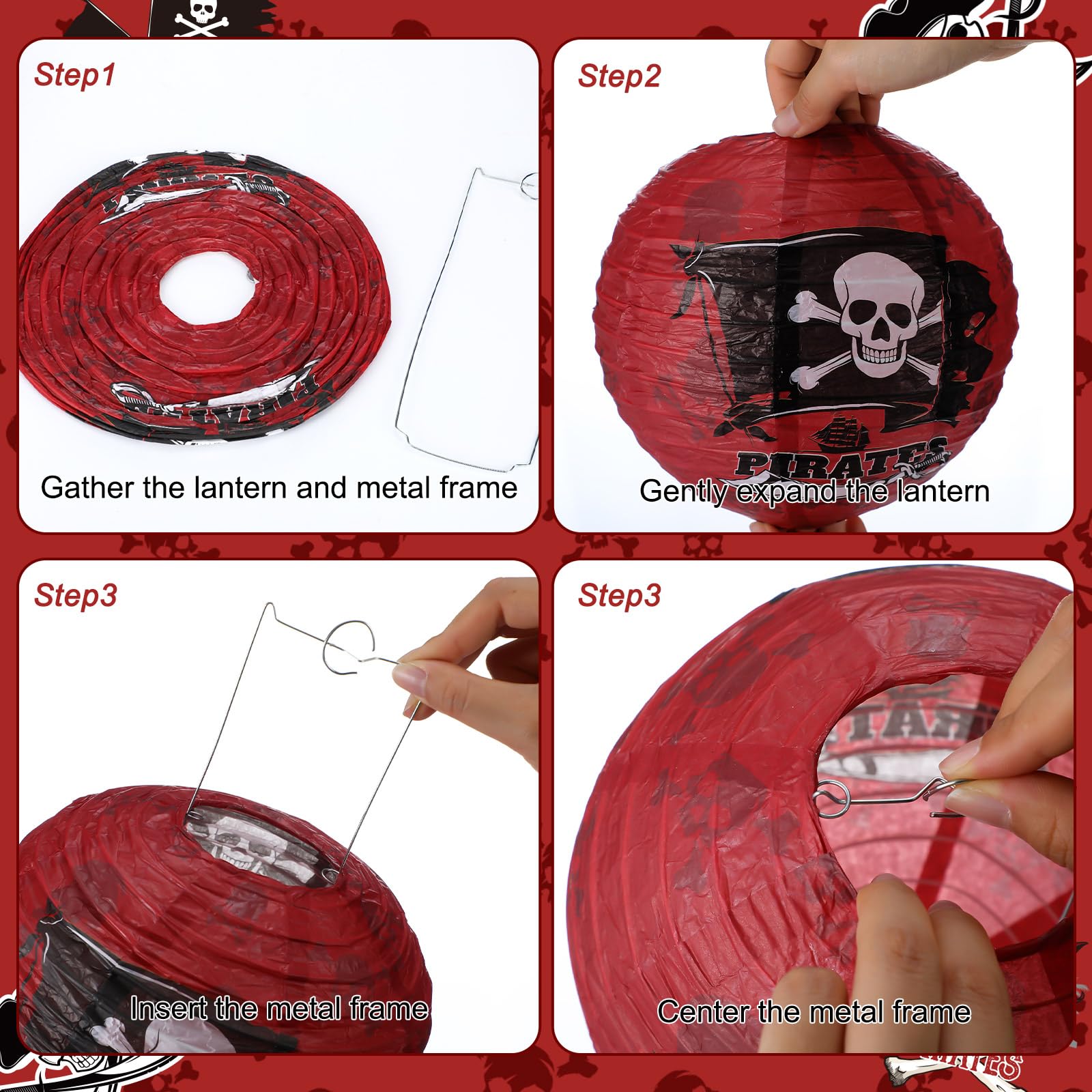 Panelee 12 Pcs Pirate Theme Paper Lanterns Party Decorations 8 Inch Hanging Round Hanging Paper Party Decorations For Holiday In