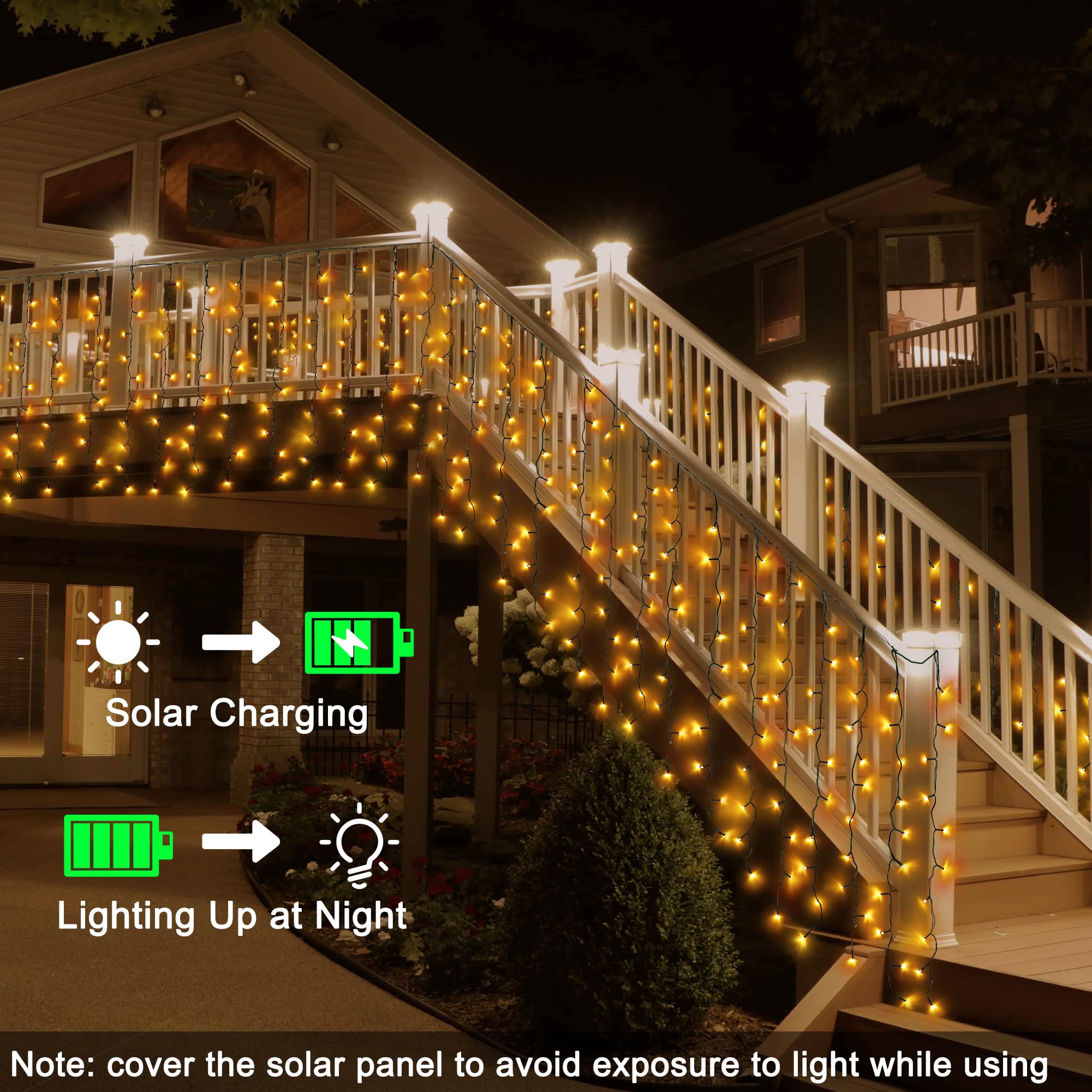 Solar Powered Curtain Lights 33Ftx 3Ft 500 Led Outdoor Curtain Lights Waterproof With Remote Timer For Garden Patio Fence Weddin