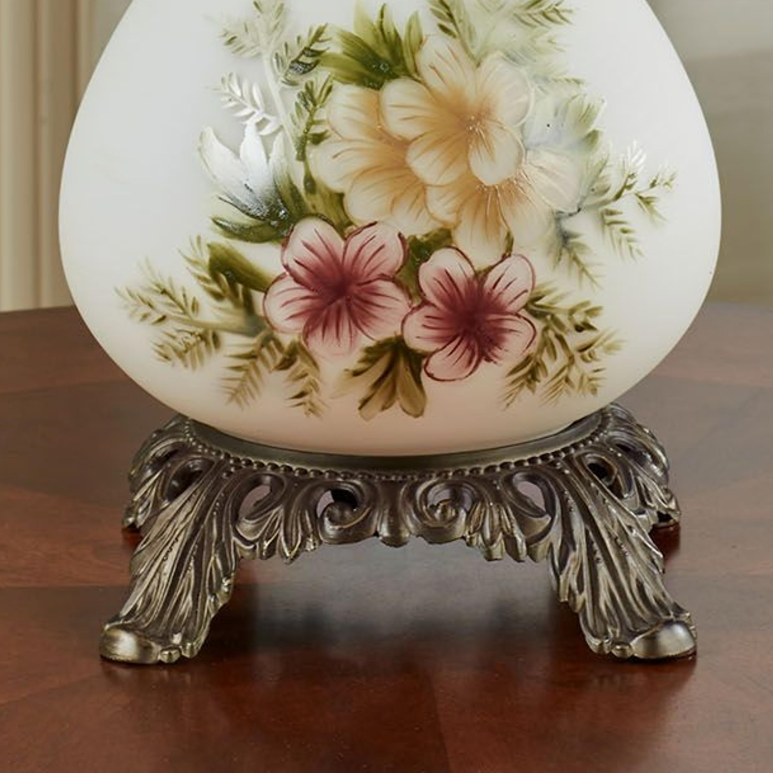 Touch Of Class Abigail Hurricane Style Parlor Table Lamp - Antique Victorian Aesthetic - Painted By Hand - Floral Designs - Vint