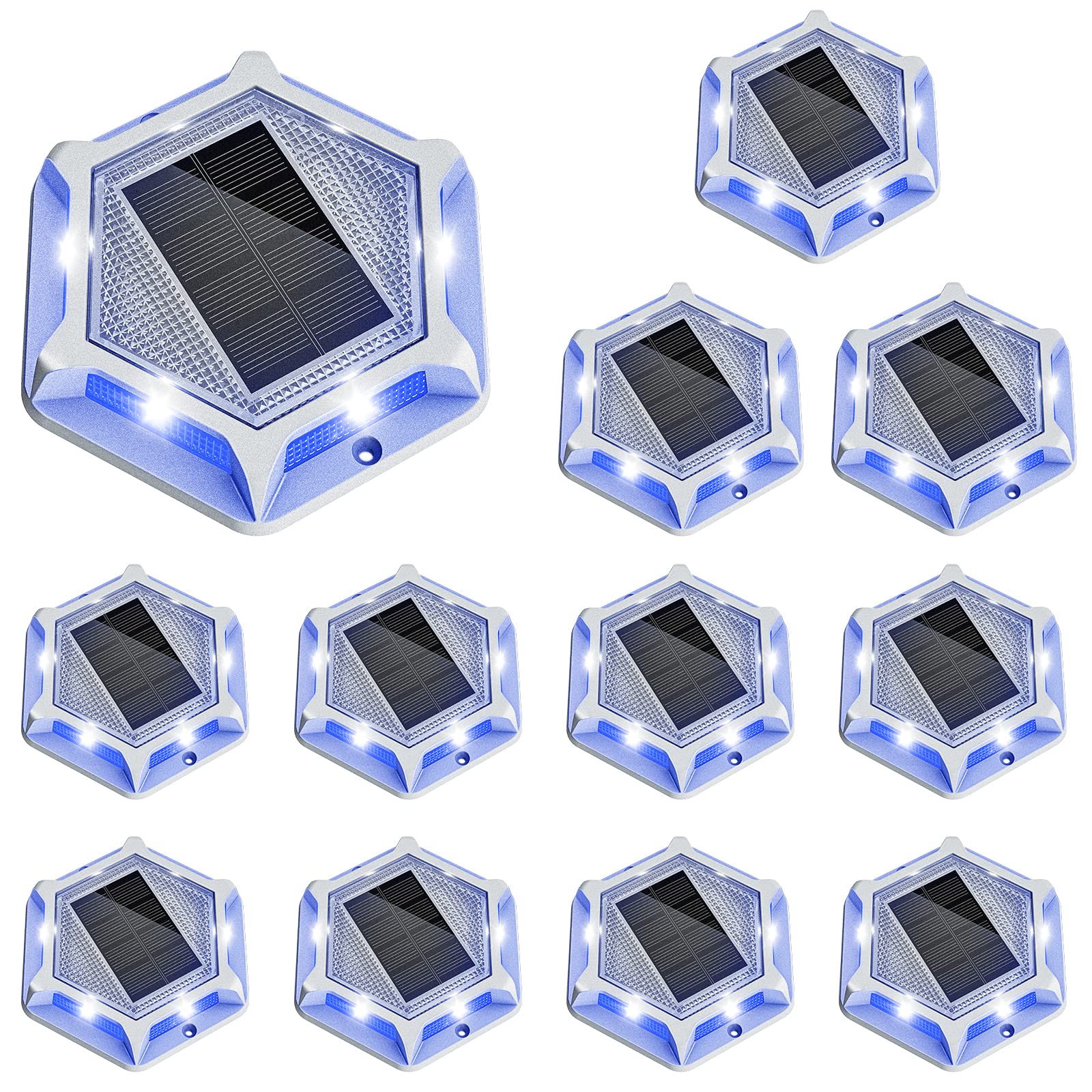 VOLISUN Solar Driveway Lights, 12 Pack Waterproof LED Deck Lights, White/Blue, Cast Aluminium, Model 21147ZM