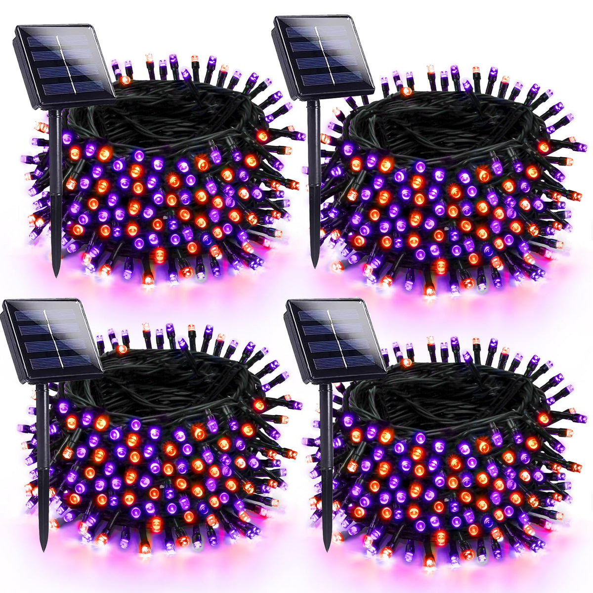 4 Pack 180Ft Halloween Solar Lights Outdoor Waterproof, 320Led Orange And Purple Solar String Lights Green Wire 8 Modes, Solar F