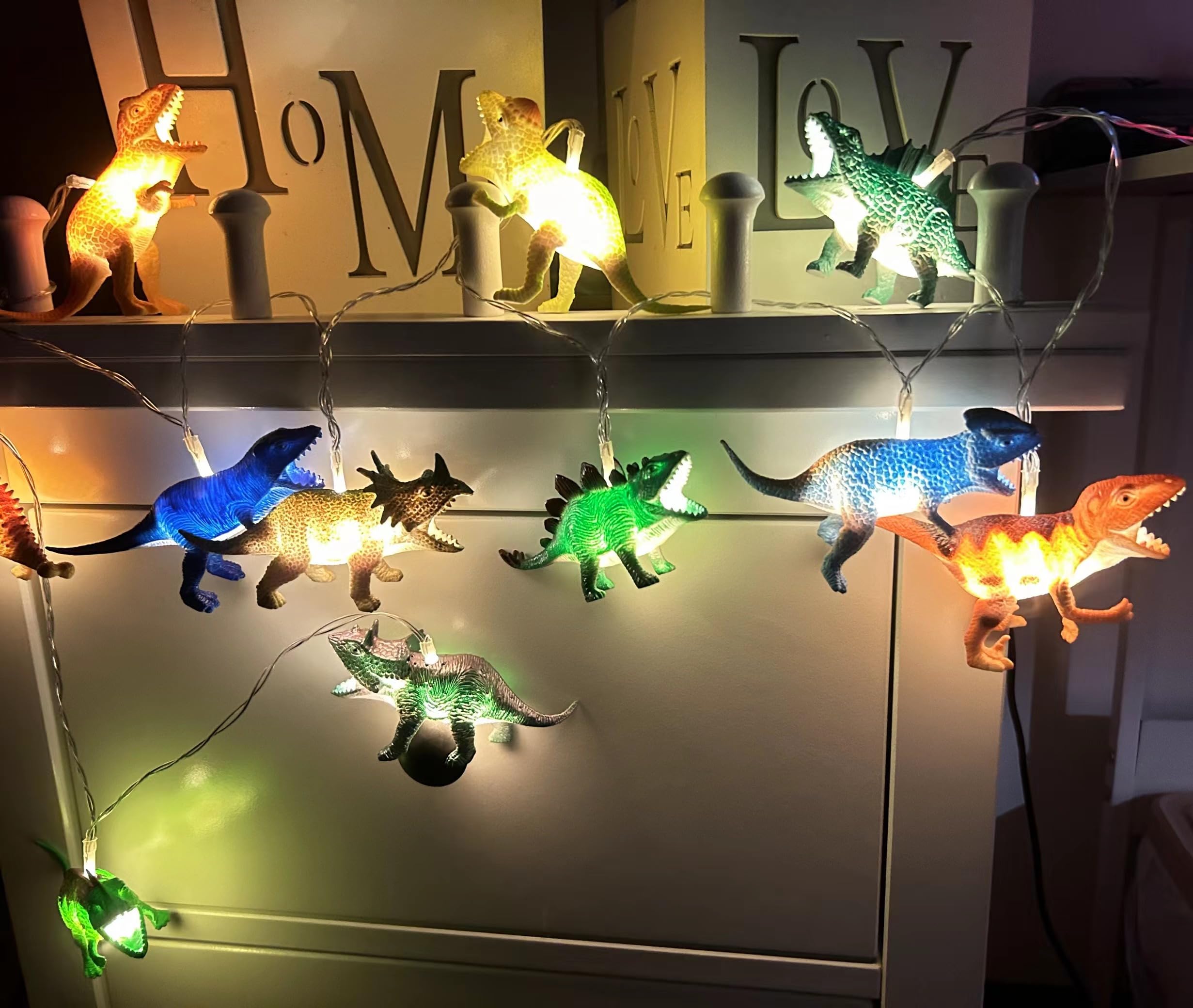 Hoolight Dinosaur String Lights - 12 LED Battery Operated Decor - 8 Modes for Kids' Room, Christmas Party, Bedroom, Nursery, Model TZDS123