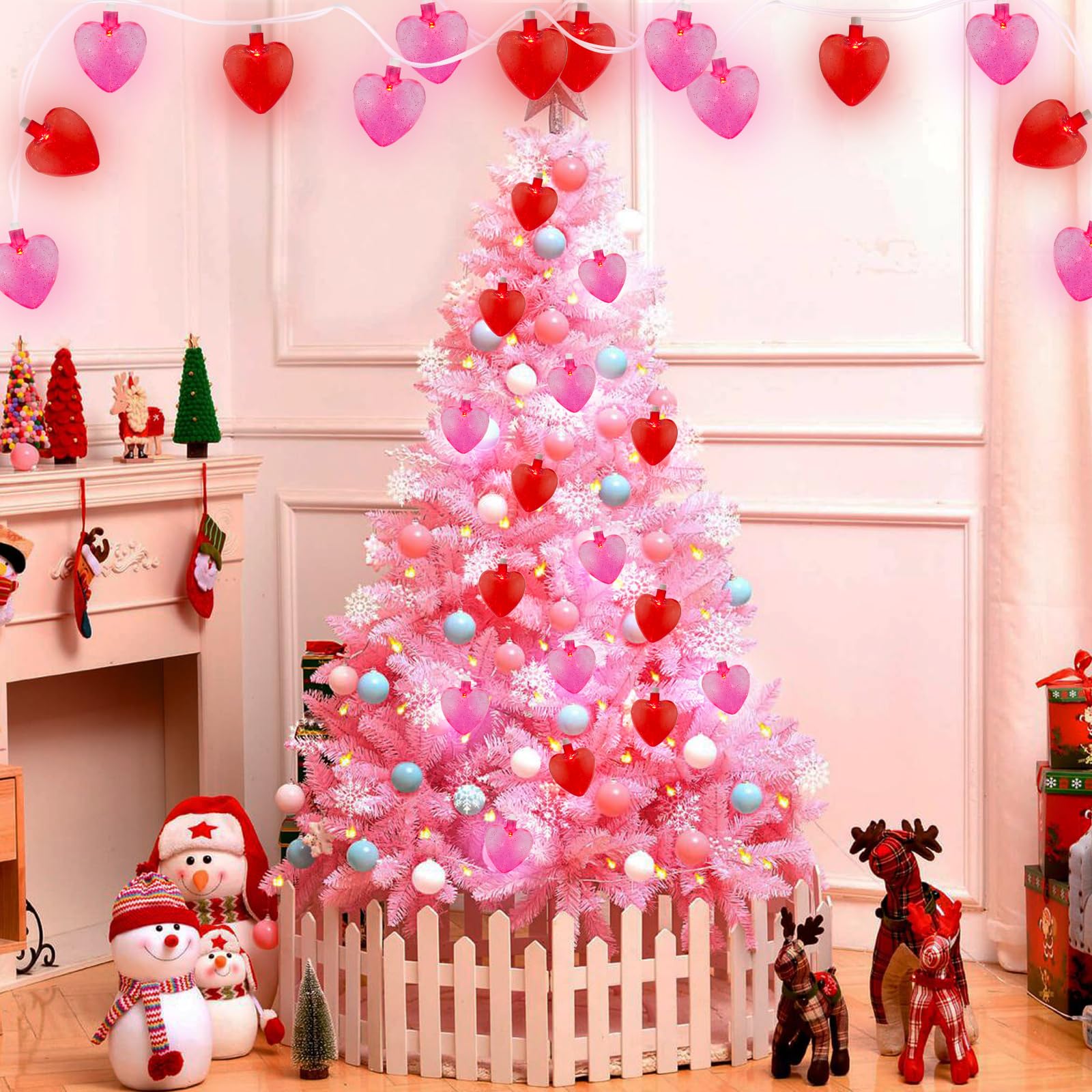 GOOTHY Heart String Lights - 8.5Ft Pink & Red Glitter Heart Fairy Lights for Valentine's Day Decor, Indoor/Outdoor Use