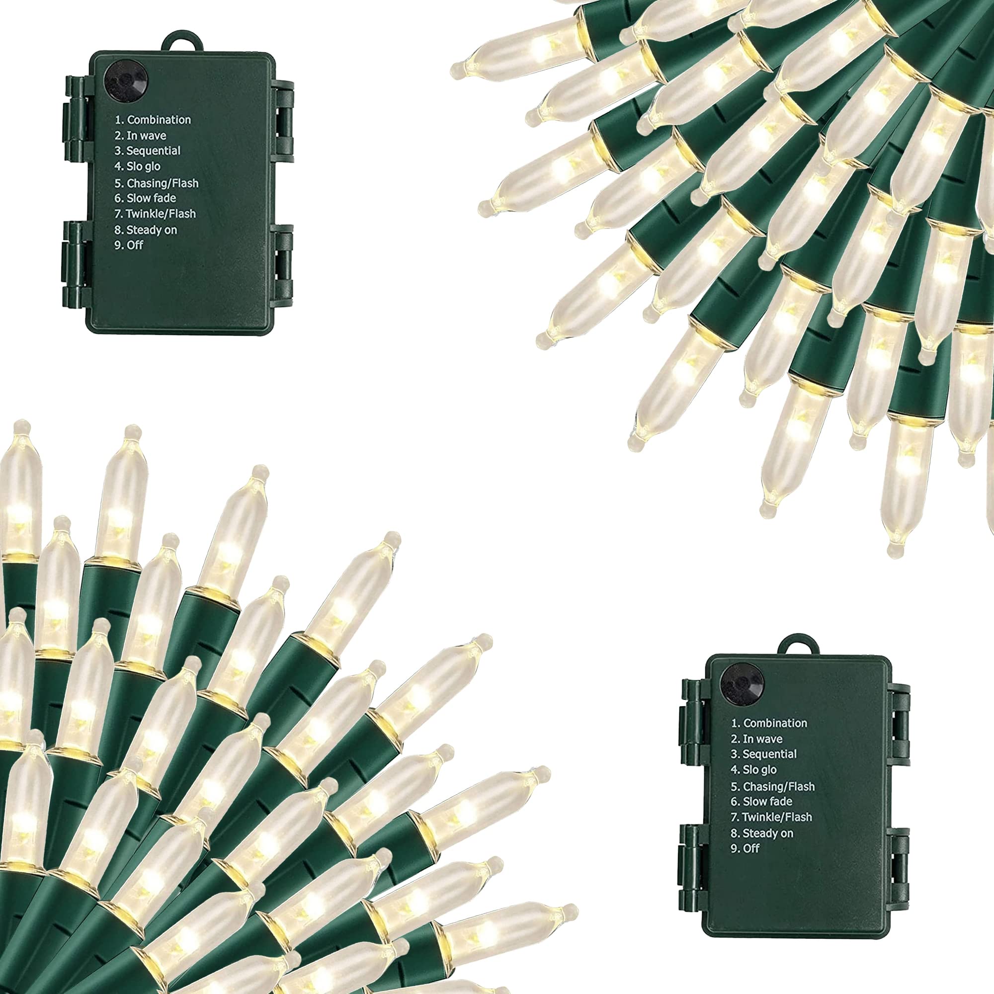 2 Pack Battery Operated Christmas Lights, Total 100LED 32FT Christmas Lights Outdoor, Waterproof Mini String Tree Lights with 8 