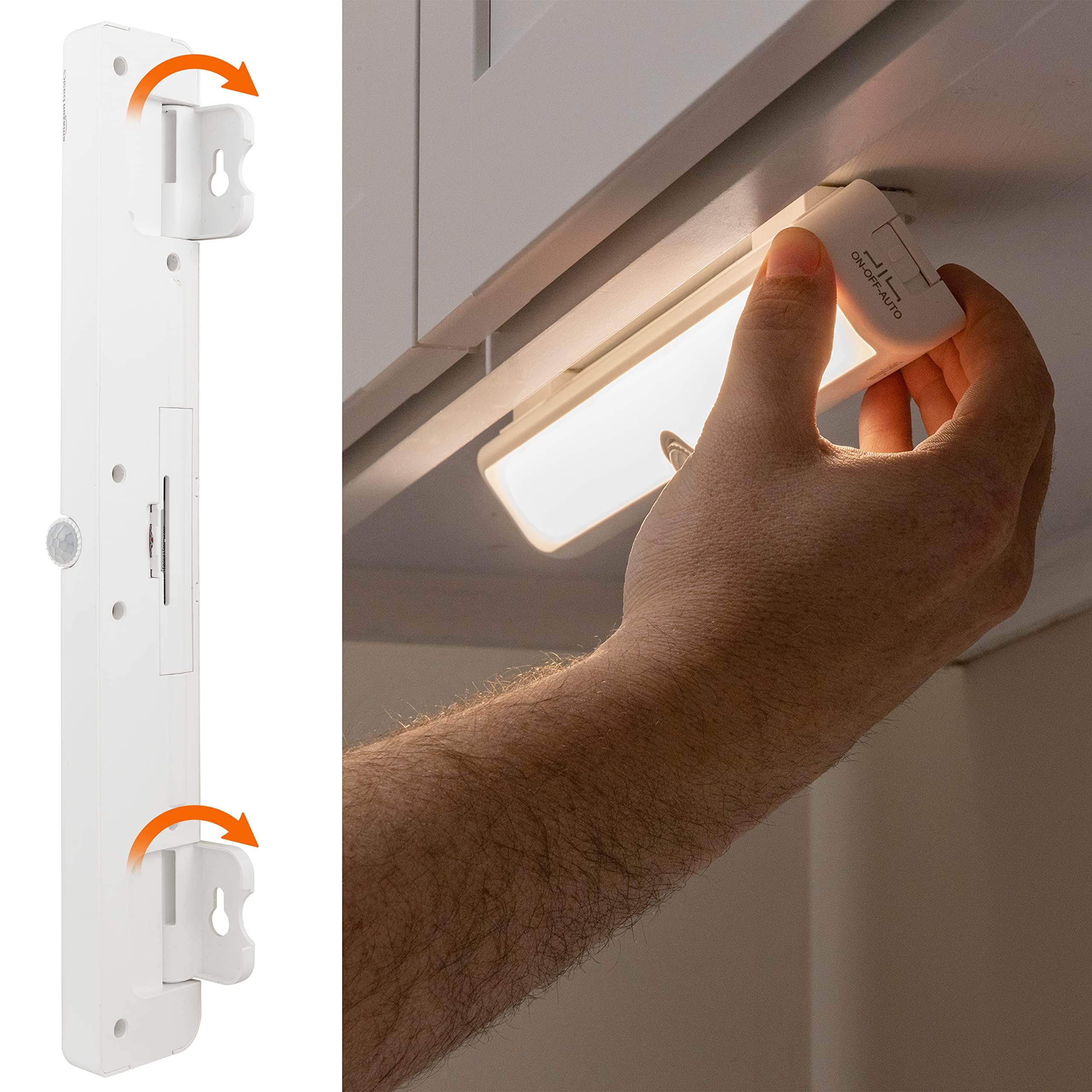 Amazon Basics LED Light Bar, Swivel Motion Sensor, 250 Lumens, 12", 2 Pack, White, Plastic