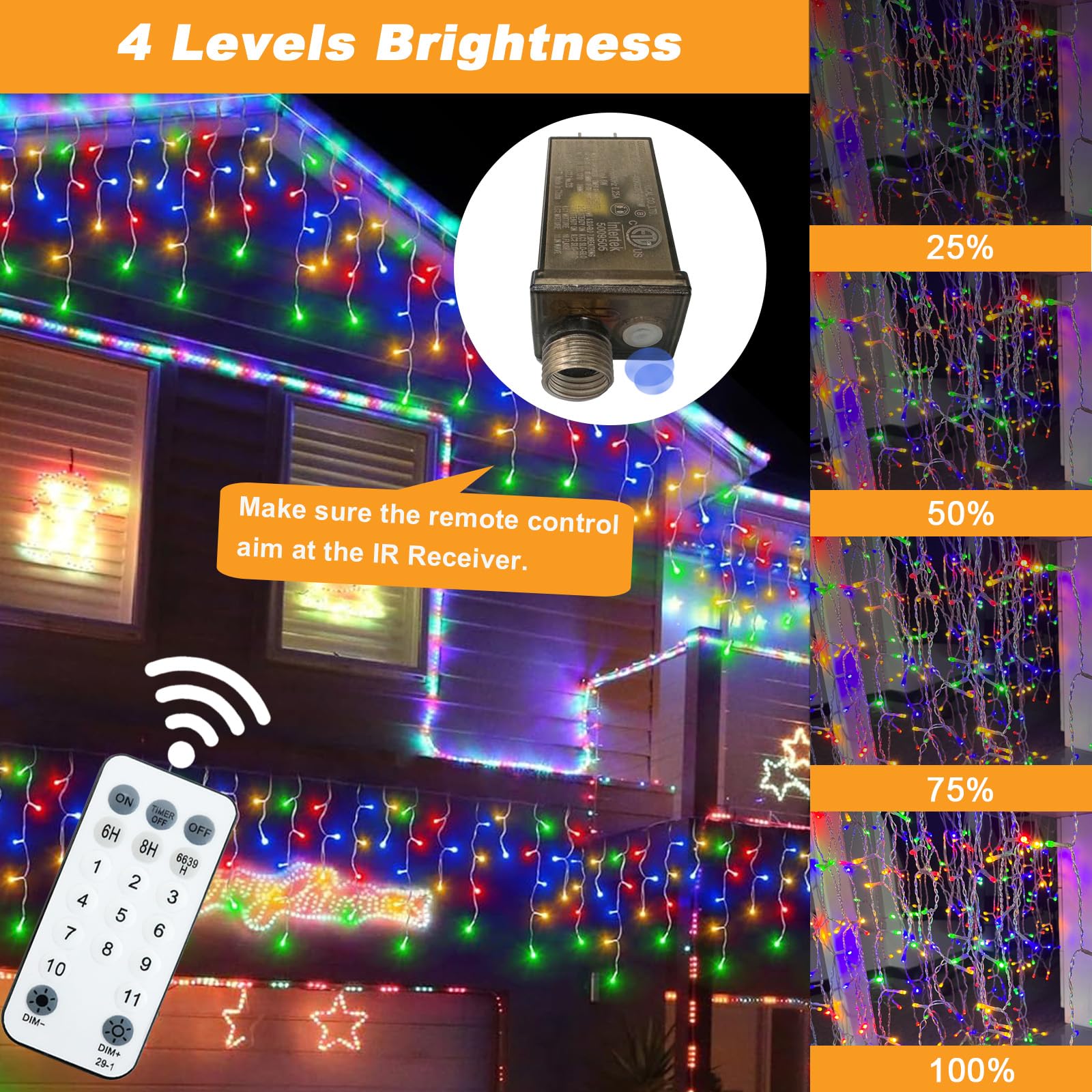 Wafloter 480 LED Color Changing Icicle Christmas Lights, 39.3ft Waterproof String Lights for Outdoor Eaves, Multi-color to Warm Color