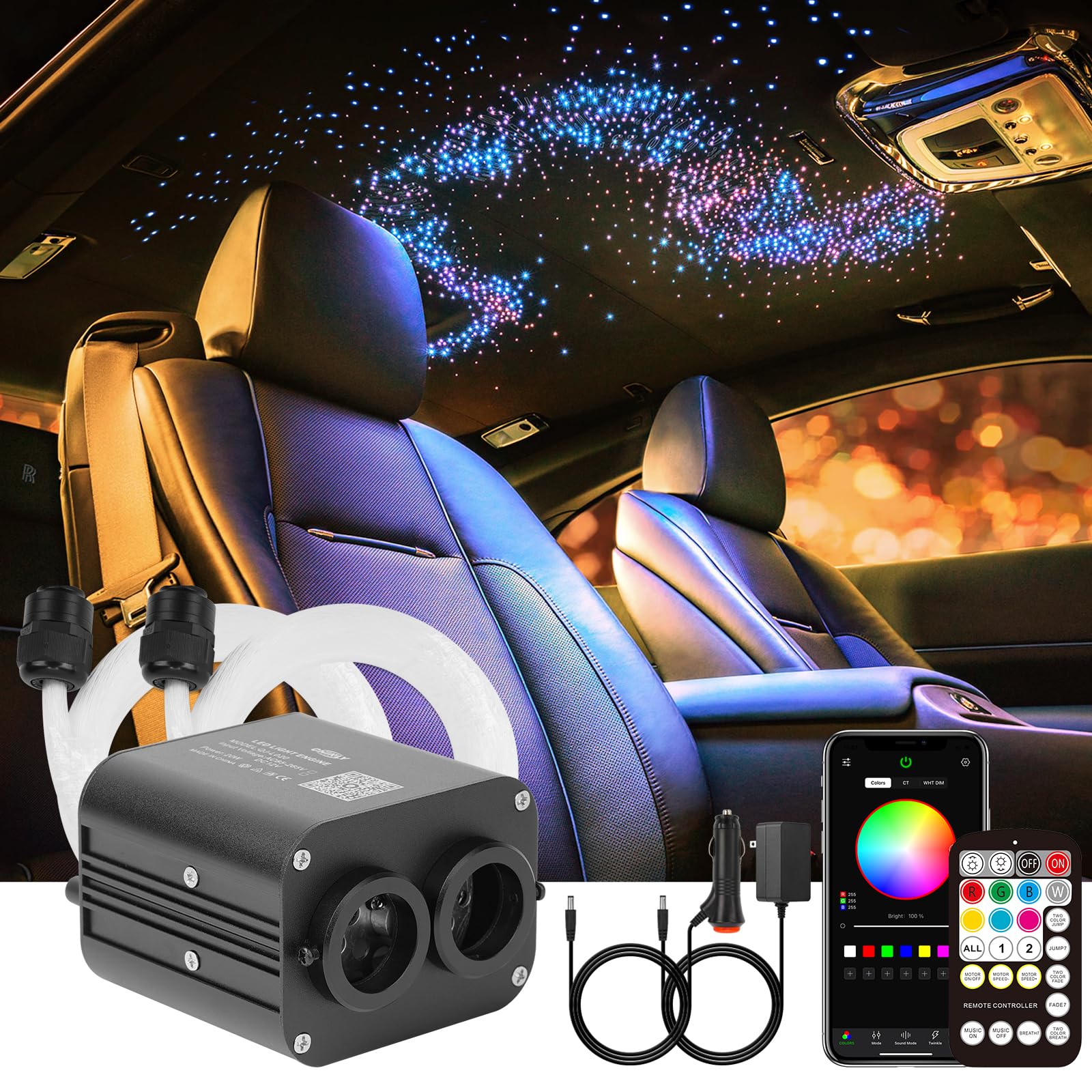 CHINLY Two-color 800pcs Twinkle Starlight Headliner Kit,20w 800 Piece Star Lights for Car,13.1ft Car Star Lights for Ceiling Car
