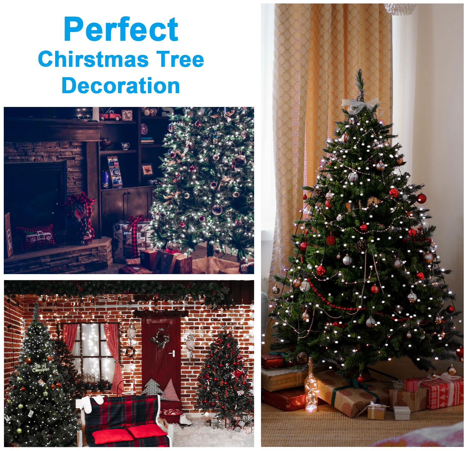 BOLWEO 280 LED Christmas Tree Lights, 8 Modes for 6ft-7ft Trees, Cool White, UL Certified Indoor/Outdoor Decor, Model SW-LSL-02-280