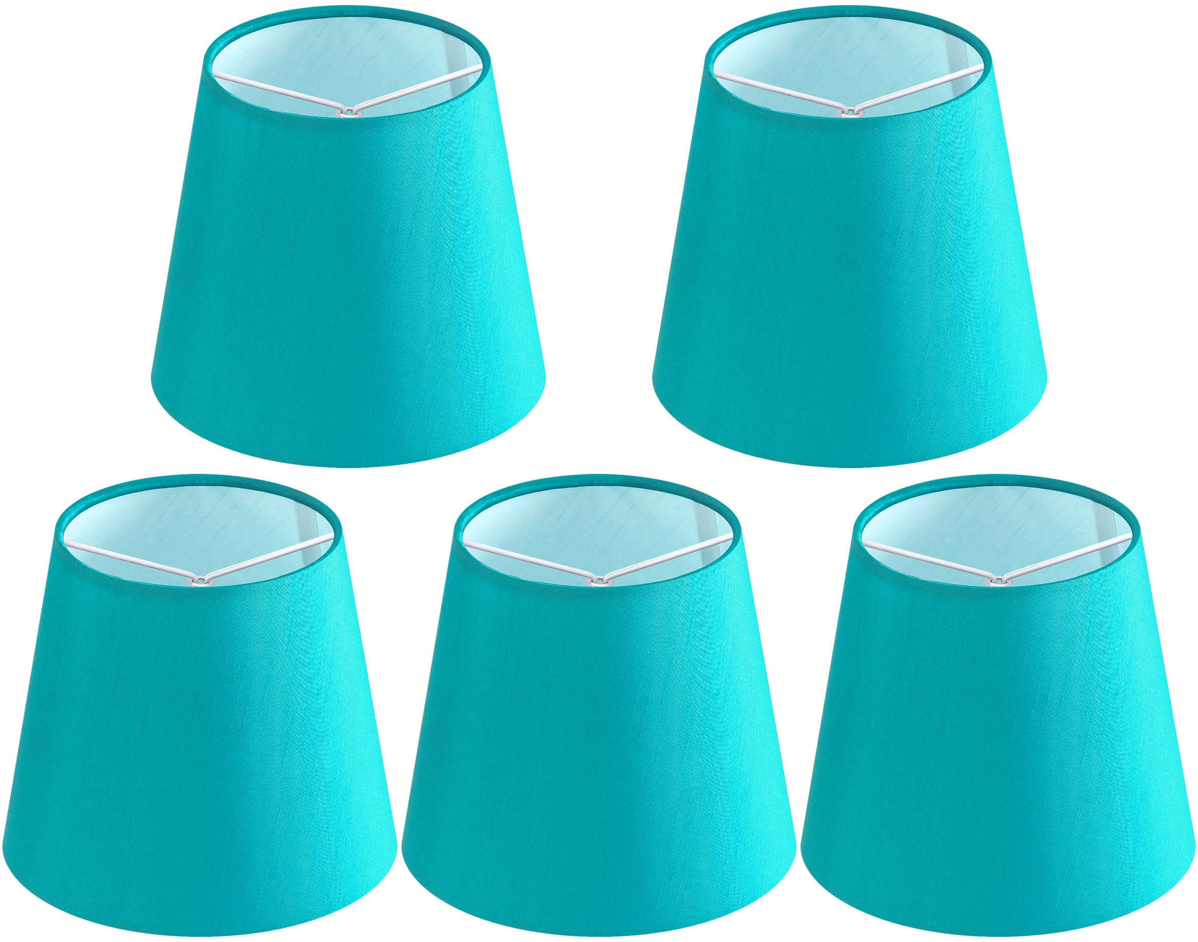 GO&SO Silk Fabric Mini Lamp Shades - Set of 5 Teal, 4x6x5 IN Modern Barrel Shades for Chandelier, Table Lamps, Pendant Lights