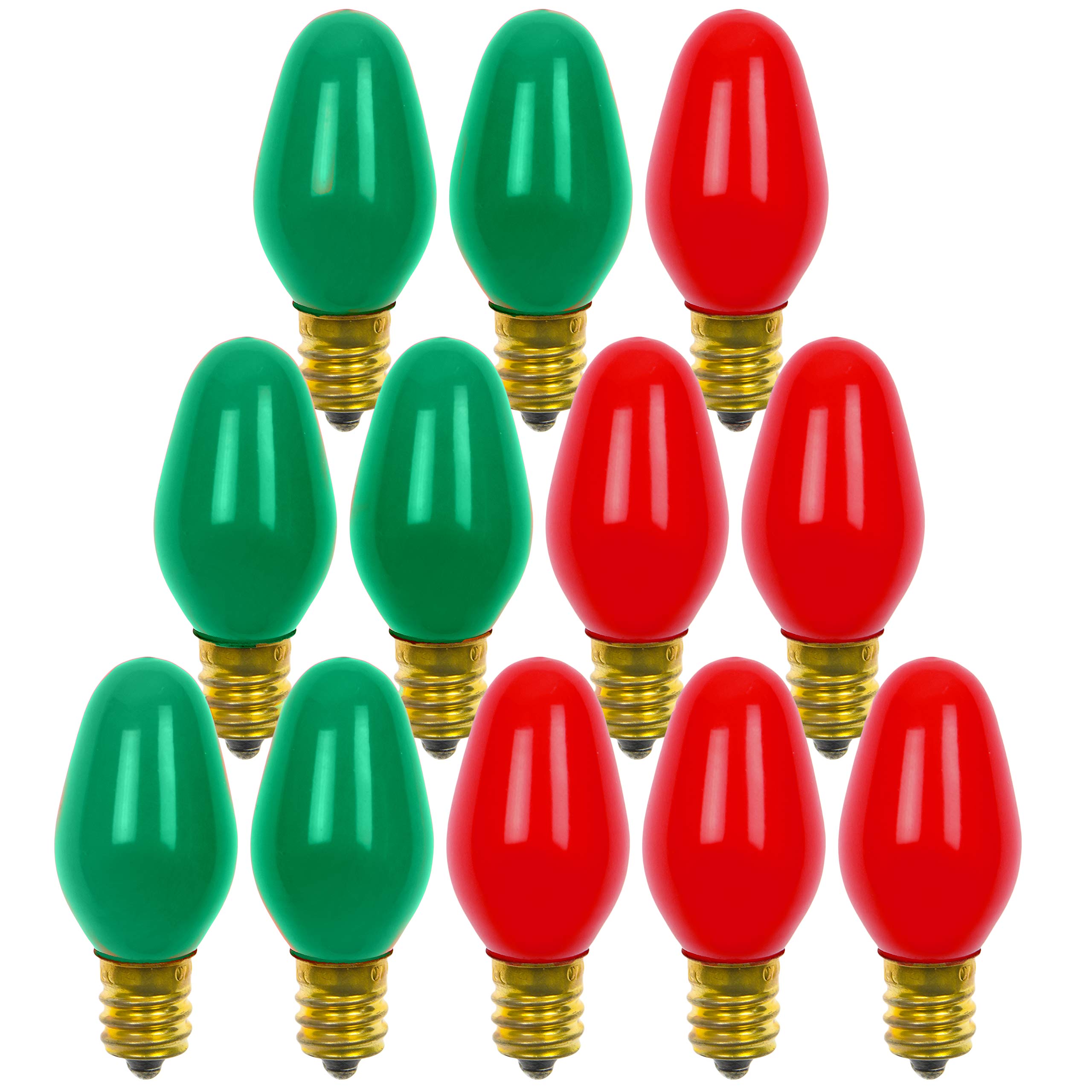 Bluex Bulbs C7 Light Bulb 12 Pack Ceramic Incandescent 7 Watt E12 Base Red Green