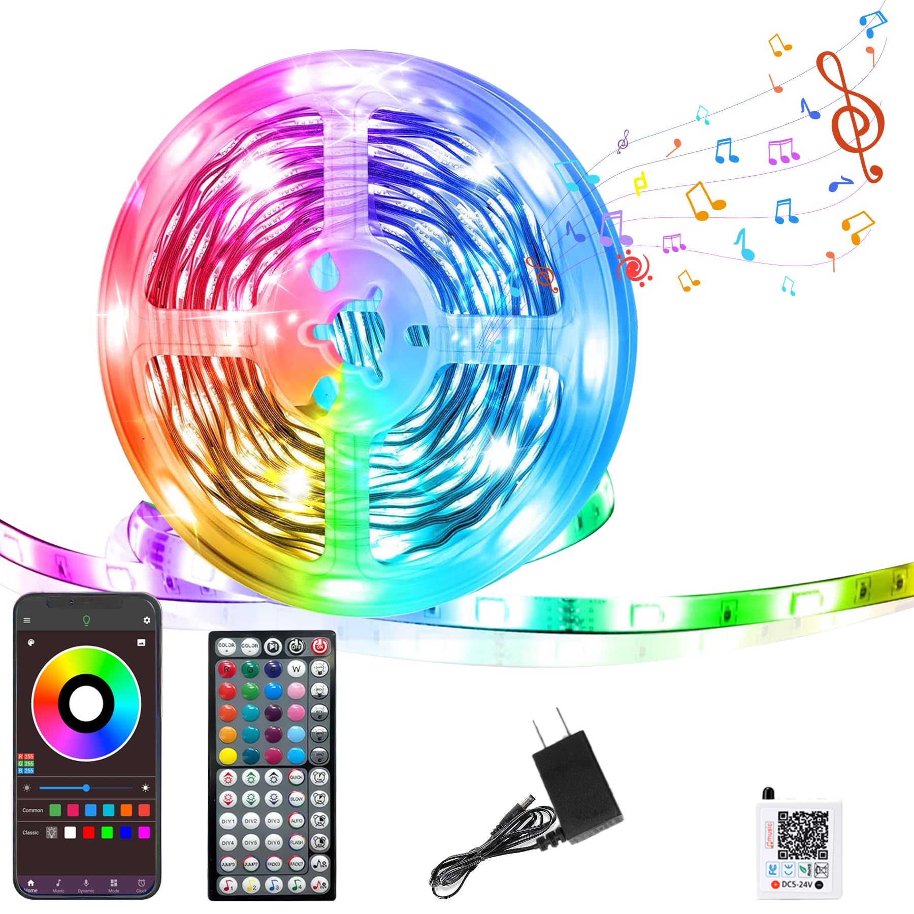 GANZQH Led Lights for Bedroom 100FT  RGB Led Band Lights Color Changing Indoor  Music Sync Led Light Band with Remote & App Control  DIY Fancy Led Lights for Room Decor Ambient Lighting (1 * 100FT)