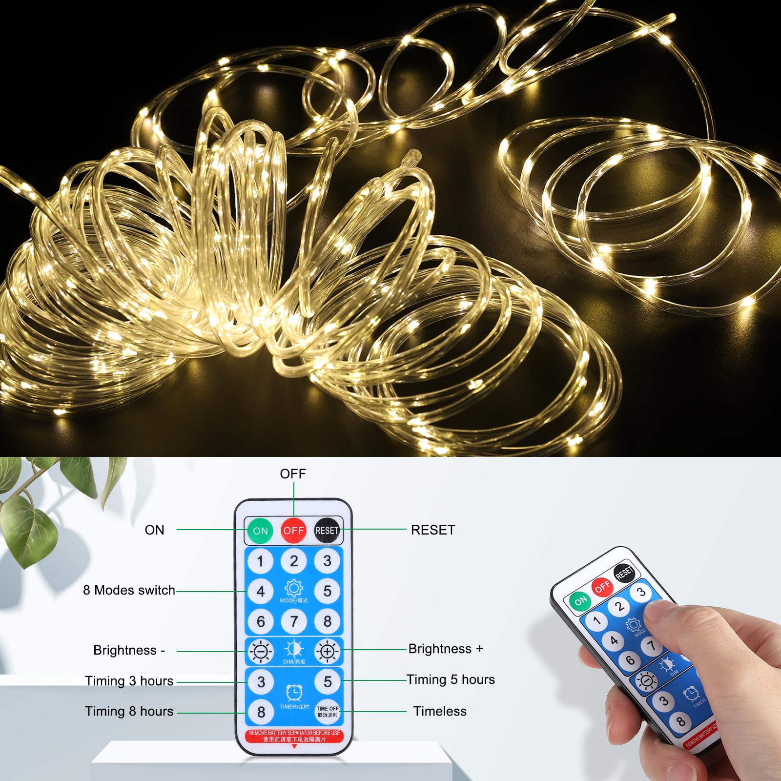 Wind Star Solar Rope Lights Outdoor, 72Ft 200 Led Solar Powered String Lights With Remote, 8 Modes Ip67 Waterproof Tube Lights Decorative For Yard Garden Fence Party Camping Wedding, Warm White
