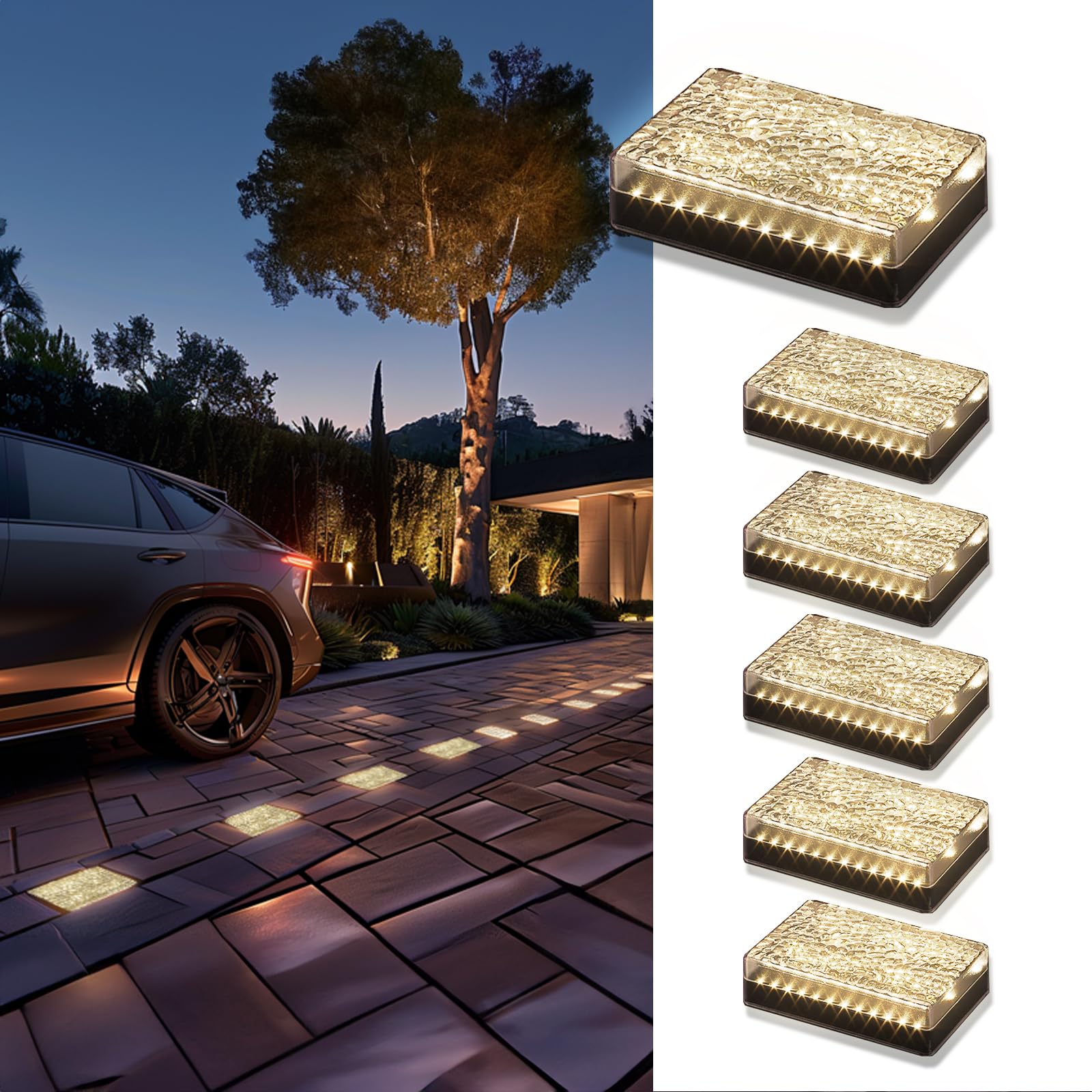 SHONELIGHTING Solar Paver Outdoor Lights, 6x9 Recessed Brick Light, Heavy Duty IP67 Waterproof LED, Landscape Lighting for Groun
