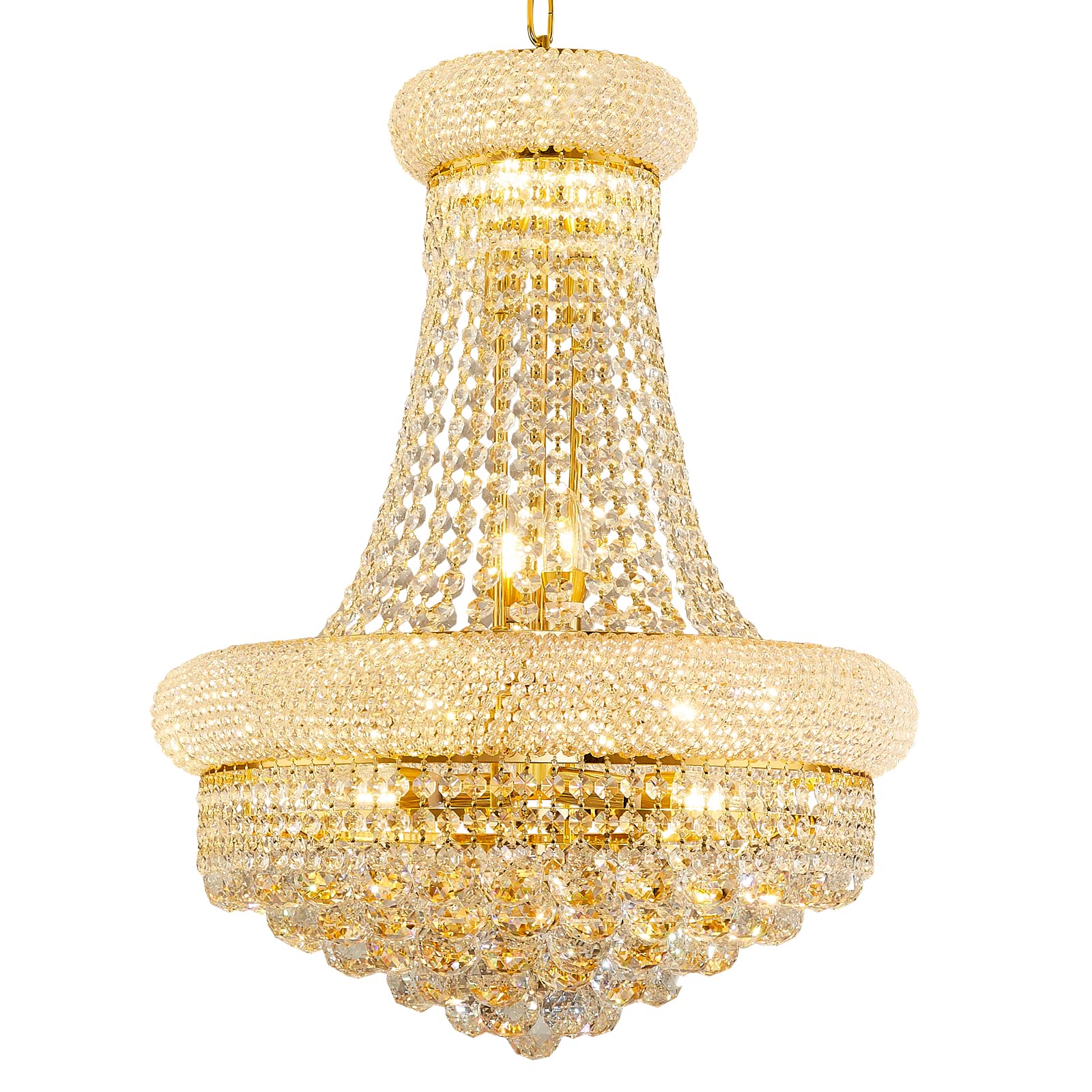 Chandiry 12 Lights Gold Finish Empire Crystal Chandelier Lighting For Dining Room Living Room Foyer Hallway Bedroom Entryway (Di
