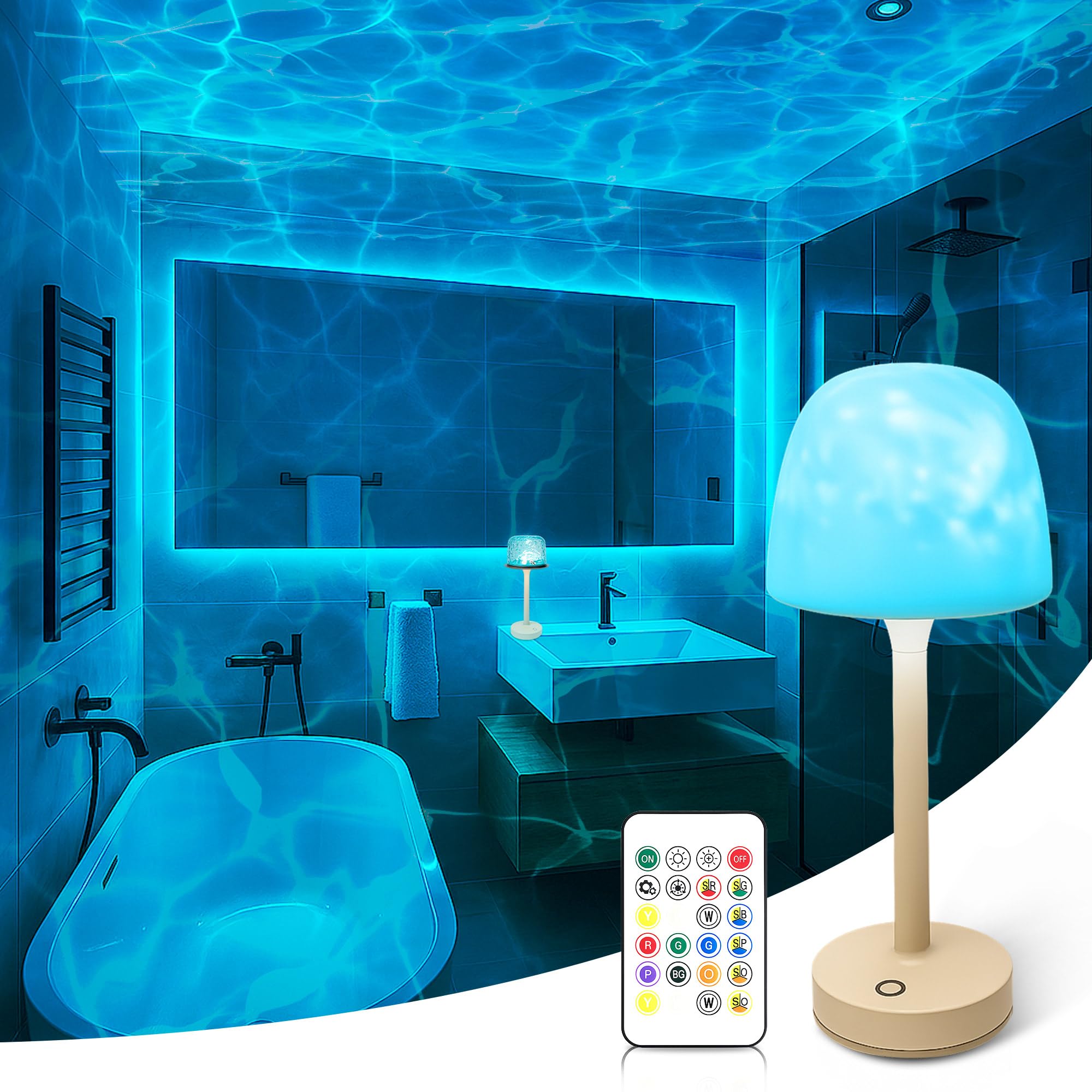 Waterproof Shower Lamp for Inside Shower, Rechargeable Bathroom Lamp with Remote & Touch Control, Cordless Shower Light with 16 