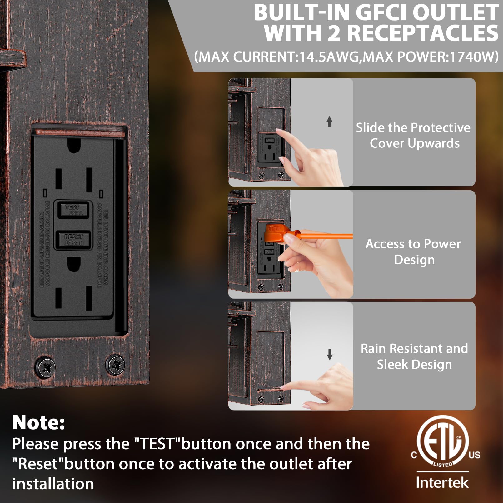 Apoto Outdoor Dusk To Dawn Light With Gfci Outlet, Waterproof Aluminum Wall Sconce, Antique Black/Bronze Gold