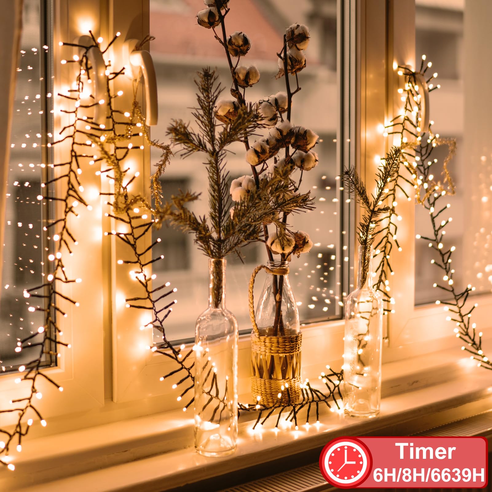 Bsglobal Dual Color Changing String Lights Battery, 2 Pack Total 20Ft 400 Led Cluster String Lights With Timer 11 Modes Firecrac