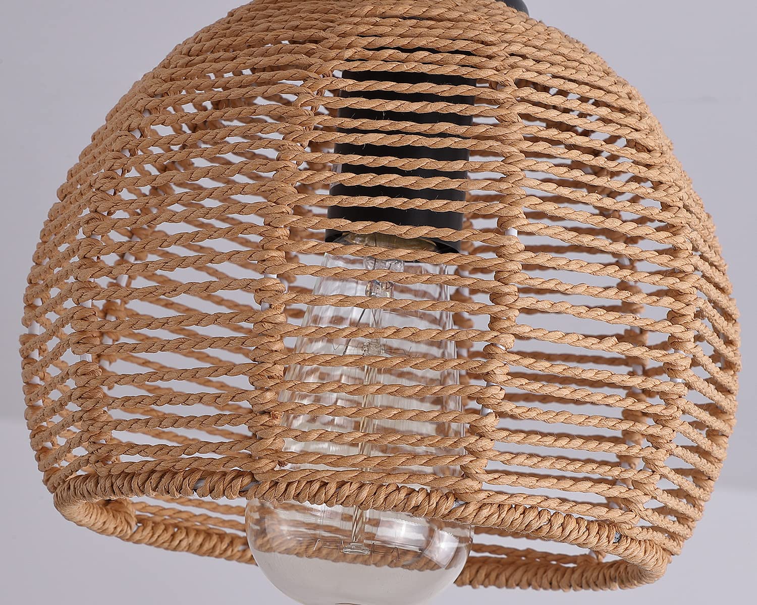 Fivess Lighting Rustic Hemp Rope Flush Mount Light Fixture Basket Sloped Woven Small Semi Flush Mount Ceiling Light for Hallway