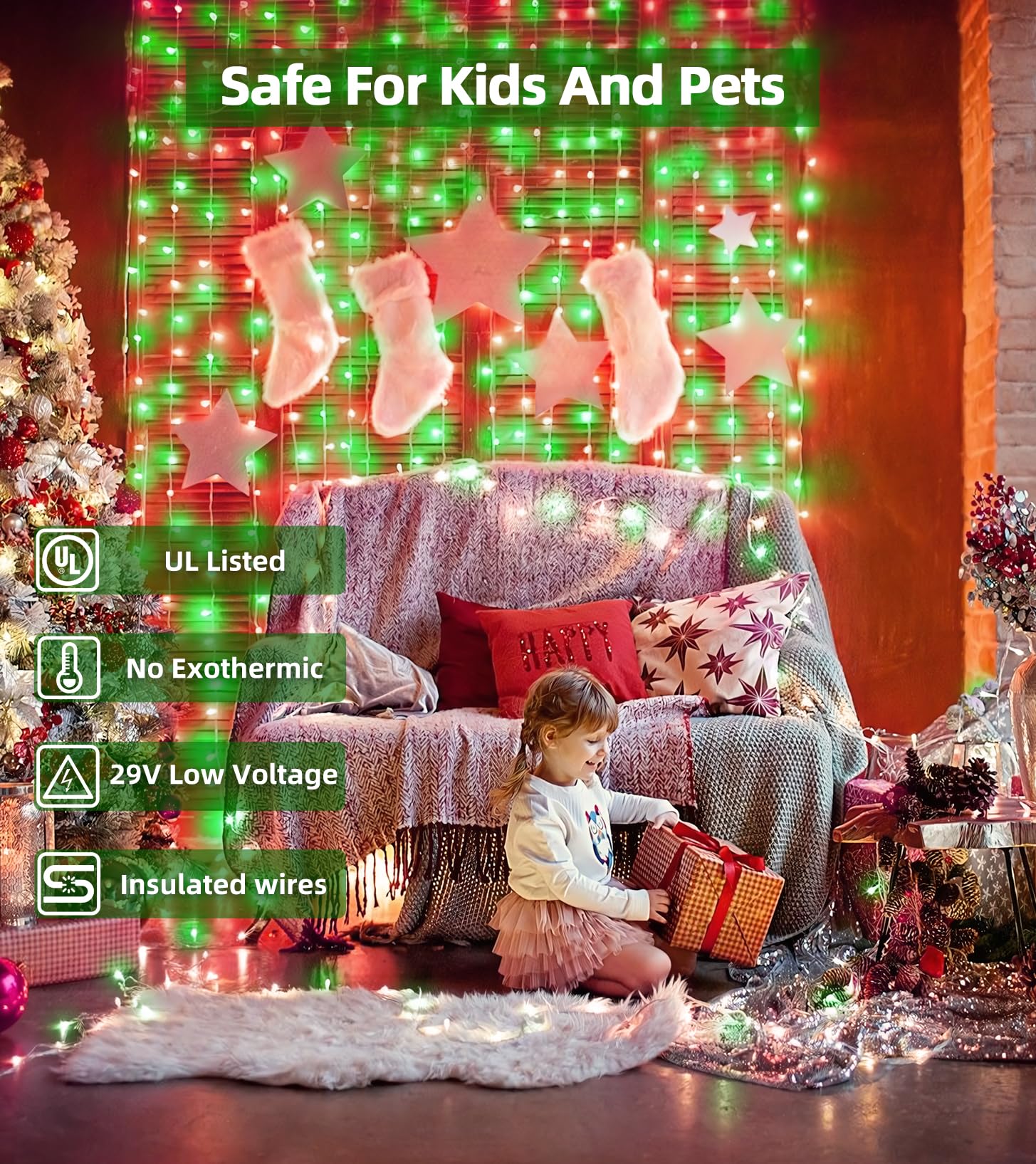 300Led Christmas Lights Indoor Outdoor Use Green Wire, 8 Lighting Modes 100Ft Christmas Tree Lights With Timer & Memory, Ip44 Wa