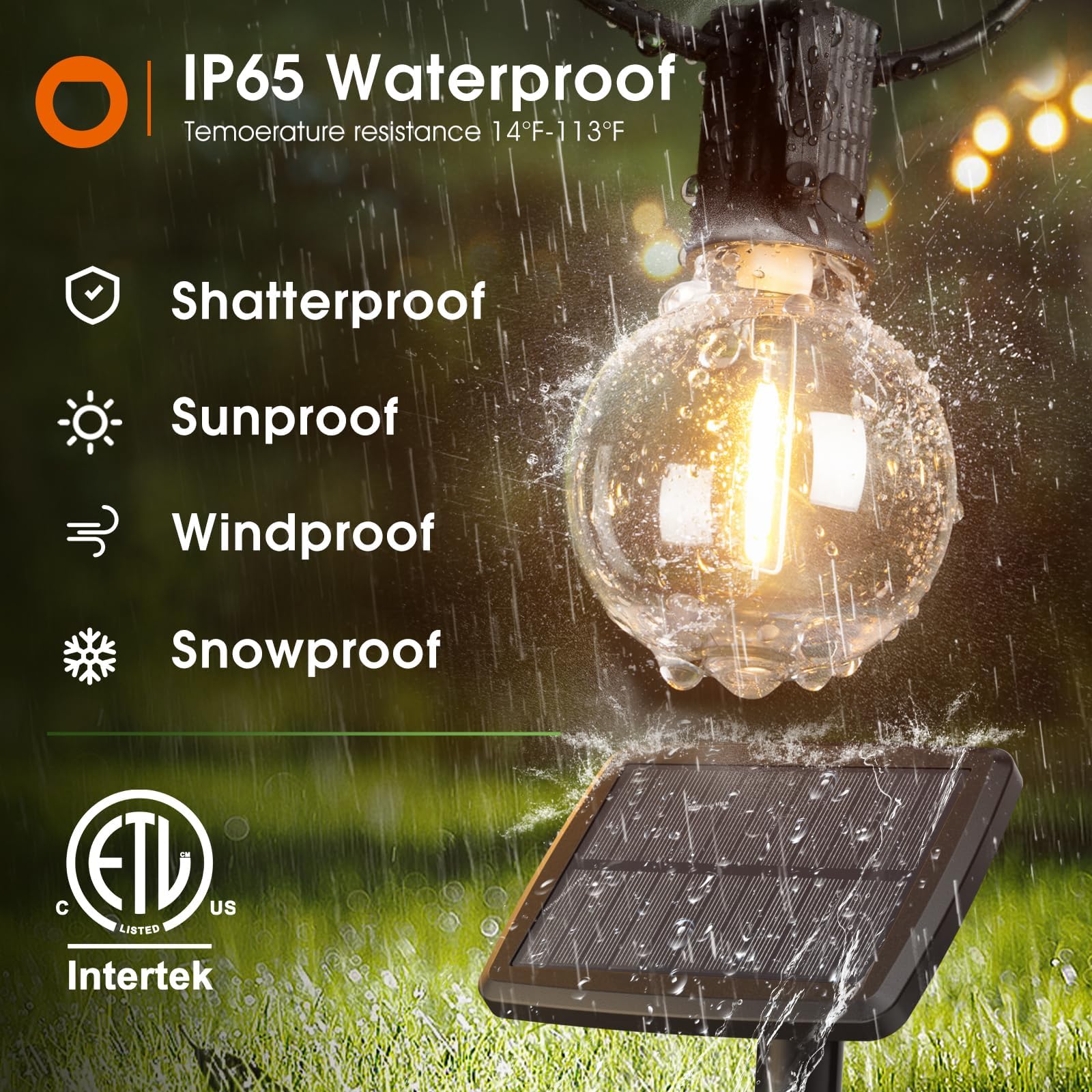 Addlon 25Ft Solar Powered Outdoor String Lights Waterproof With Remote, G40 Solar Powered String Lights With 13 Led Shatterproof