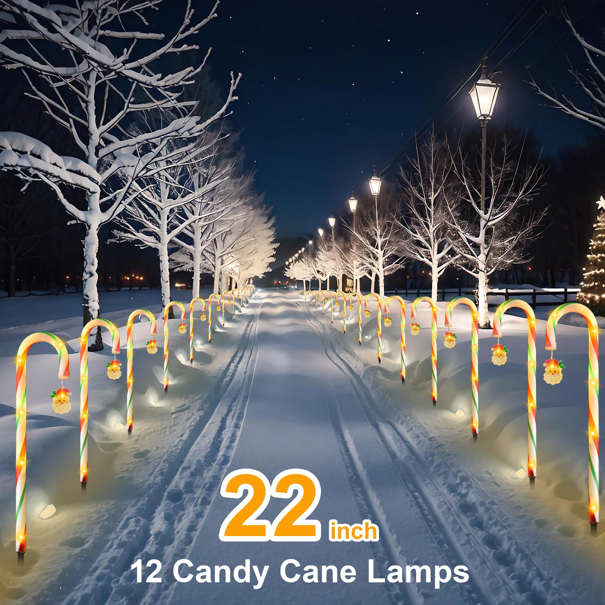 Vcoken Christmas Candy Cane Pathway Lights - 12 Pack 22'' Christmas Candy Cane Markers Lights, Connectable & Light Up Xmas Candy