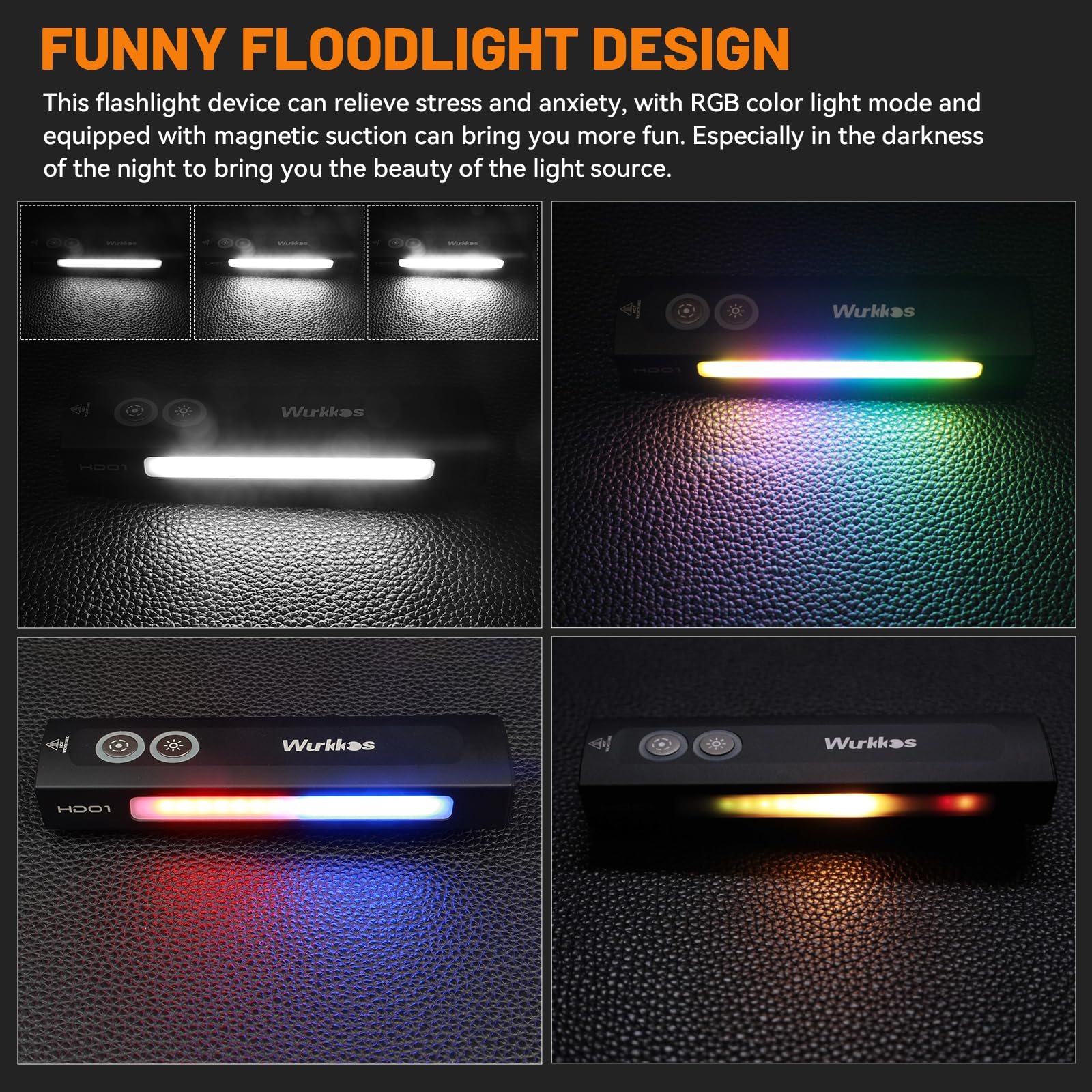 Wurkkos HD01 EDC Flashlight - 1200 Lumens, RGB & Green Light, Magnetic, Black