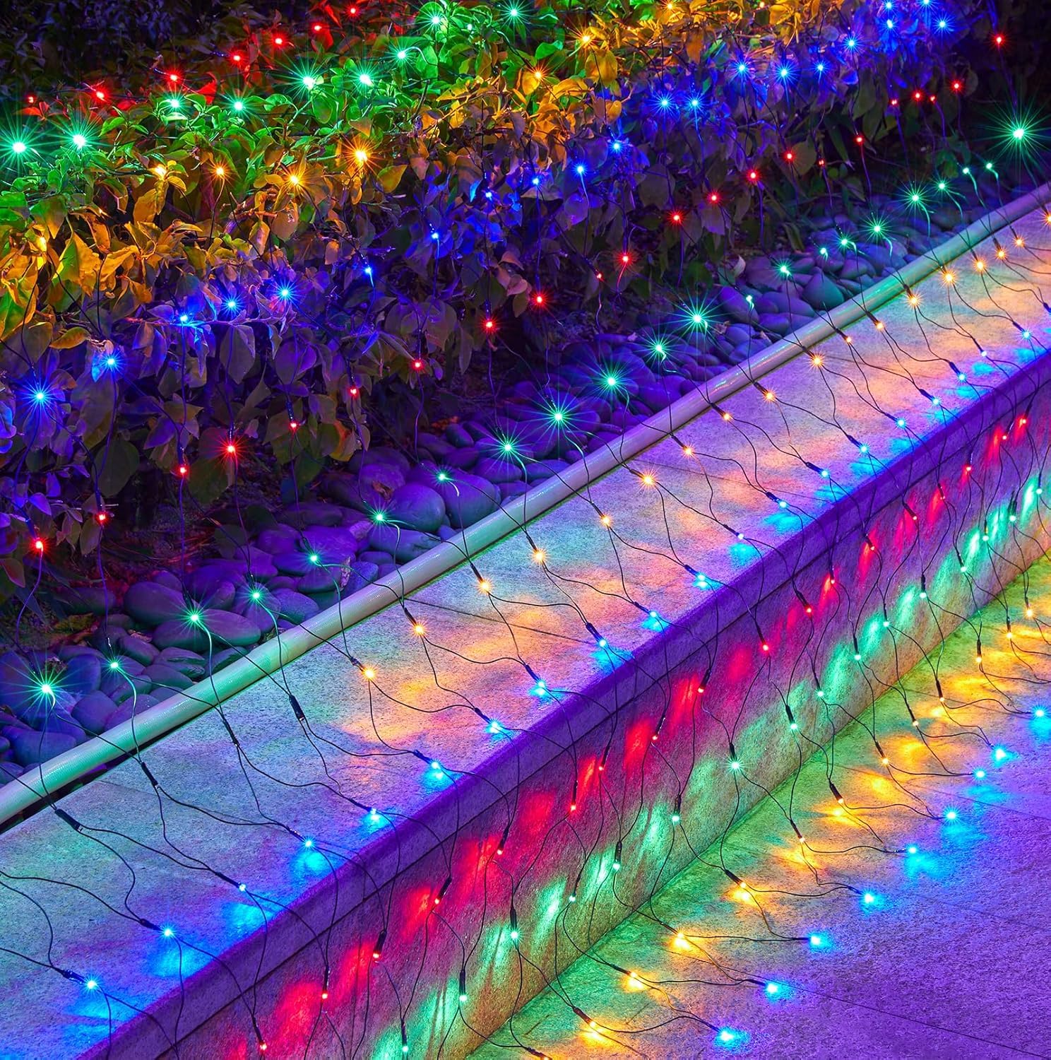 2 Pack 12 x 5FT 360 LED Christmas Net Lights Outdoor for bushes  Waterproof IP65 12 Modes Connectable Extendable Bush Net Christmas Lights Outdoor Mesh Light for Bushes  Tree  Yard  Garden  Multicolor